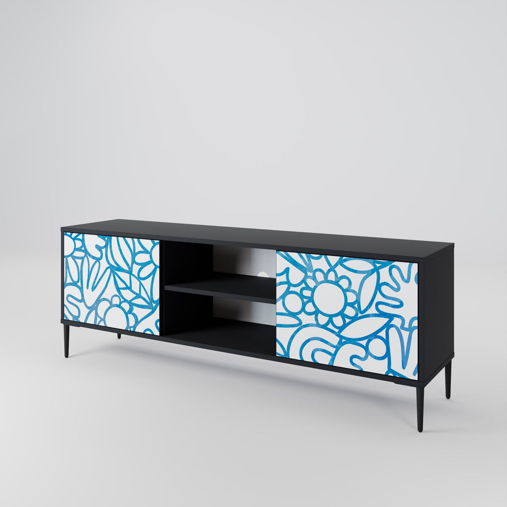 BLOOMY MORNING 2-Door TV Stand in Black Finish