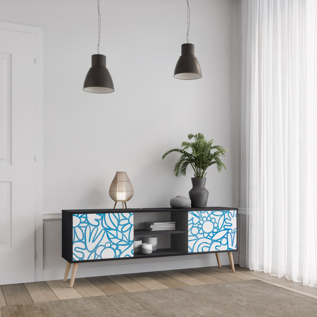 BLOOMY MORNING 2-Door TV Stand in Black Finish