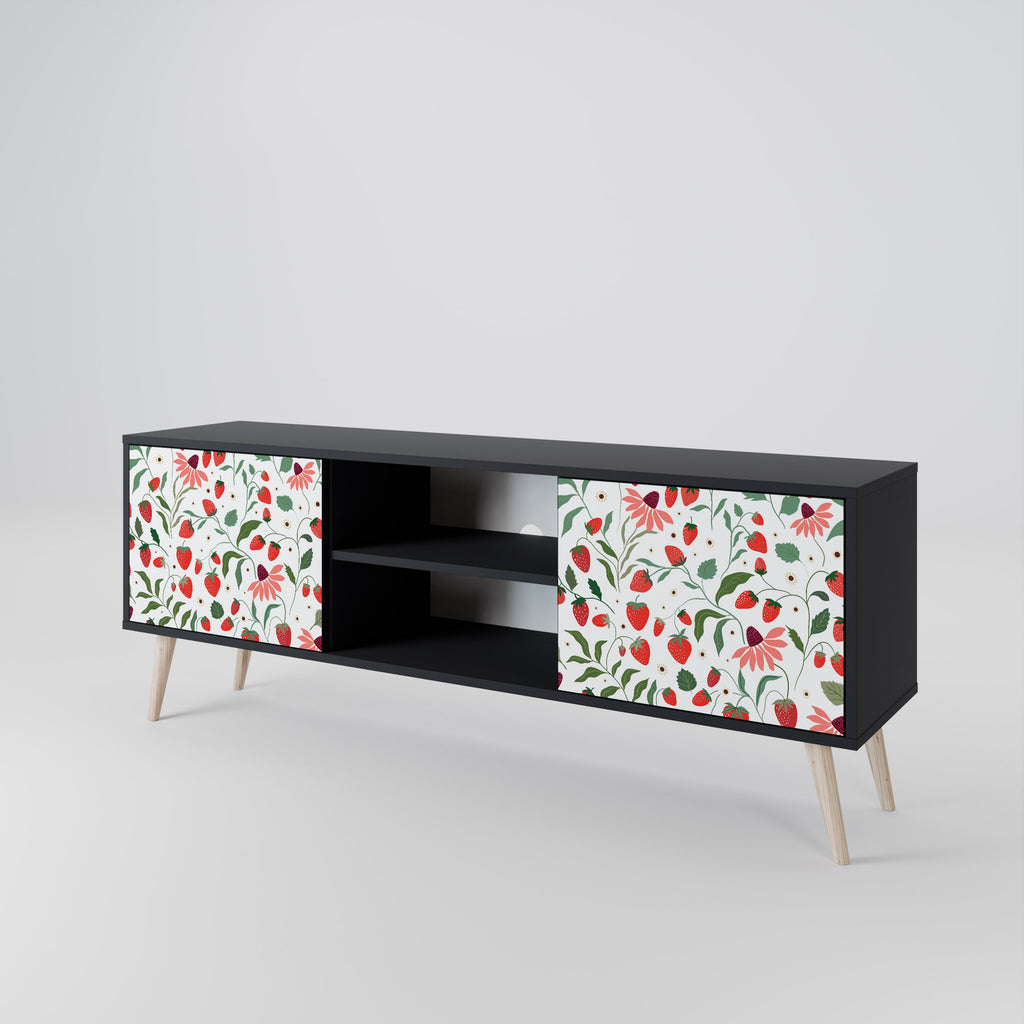 FLOWERS AND STRAWBERRIES 2-Door TV Stand in Black Finish