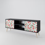 FLOWERS AND STRAWBERRIES 2-Door TV Stand in Black Finish