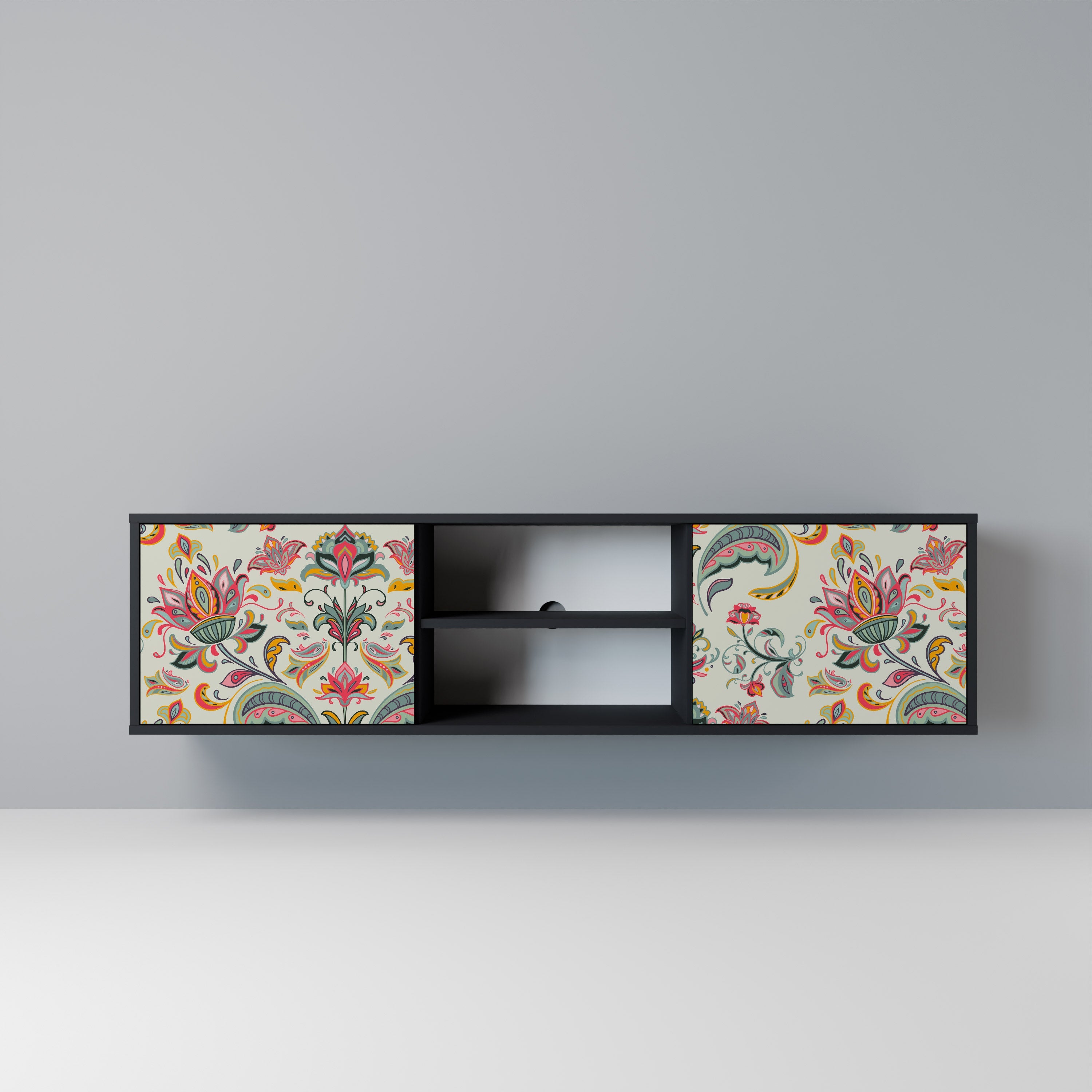 ORGANIC FOLKLORE 2-Door TV Stand in Black Finish