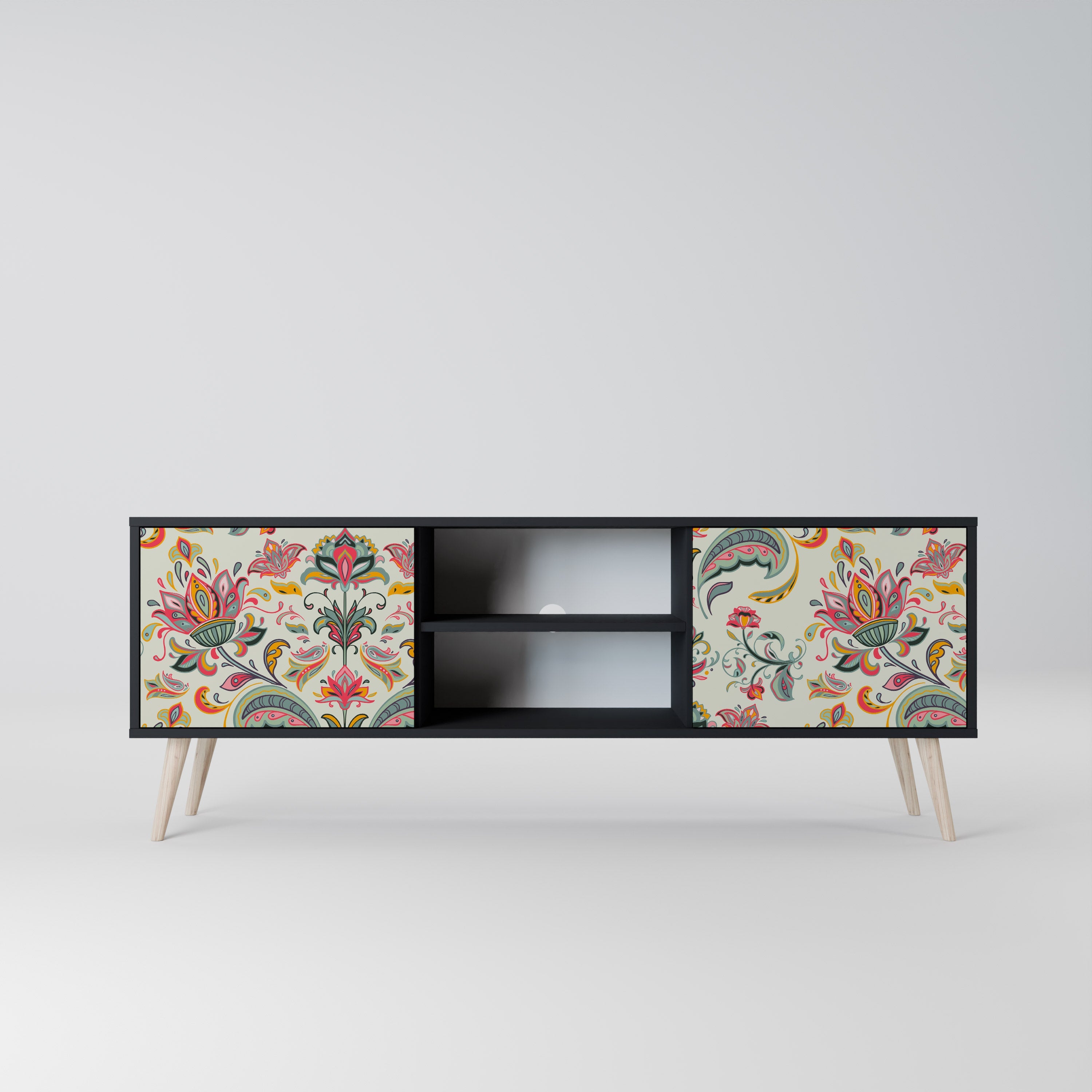 ORGANIC FOLKLORE 2-Door TV Stand in Black Finish