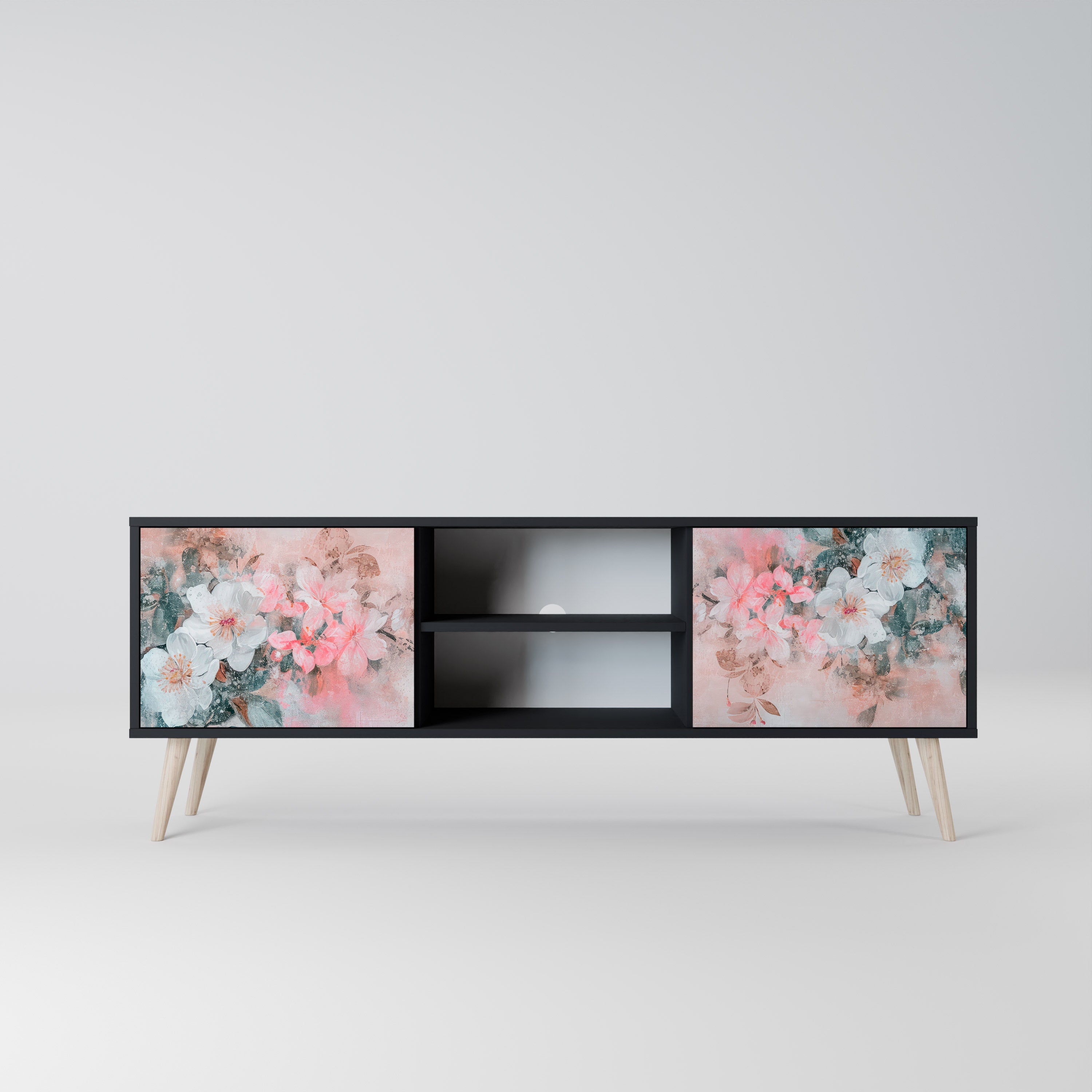 CHERRY BLOSSOM 2-Door TV Stand in Black Finish