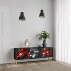 DAHLIAS AND POMEGRANATES 2-Door TV Stand in Black Finish