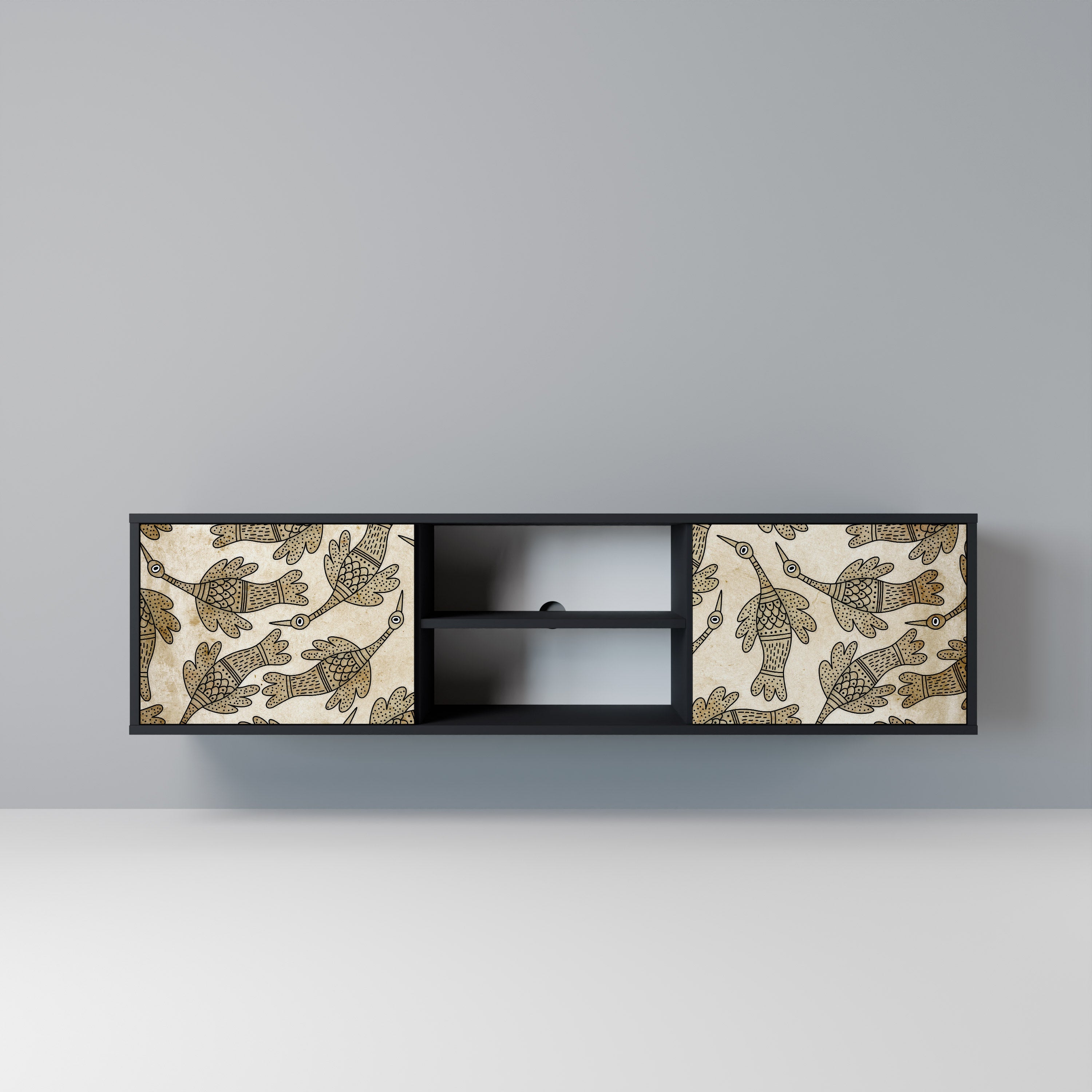 ALMONDINE SONGBIRD 2-Door TV Stand in Black Finish