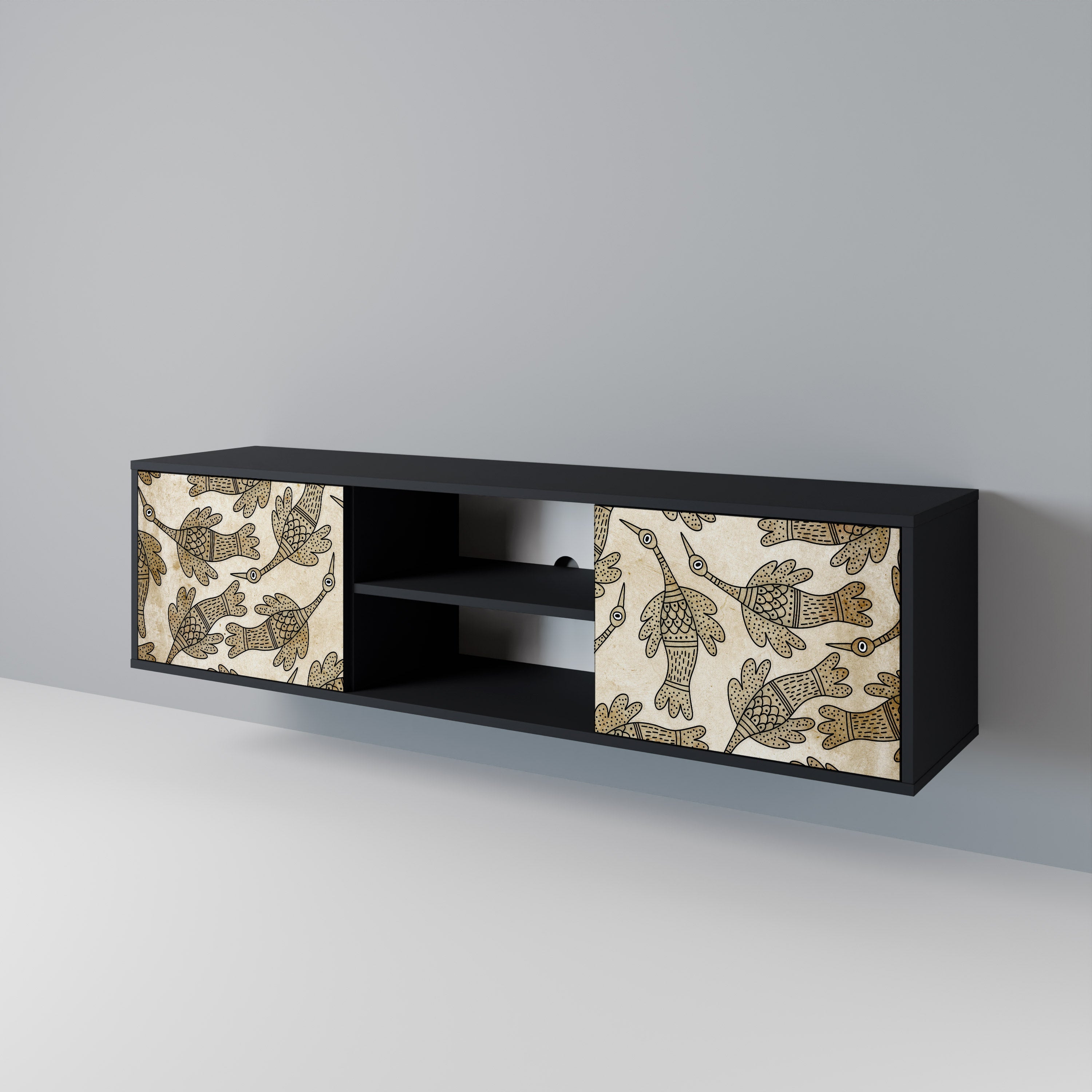 ALMONDINE SONGBIRD 2-Door TV Stand in Black Finish