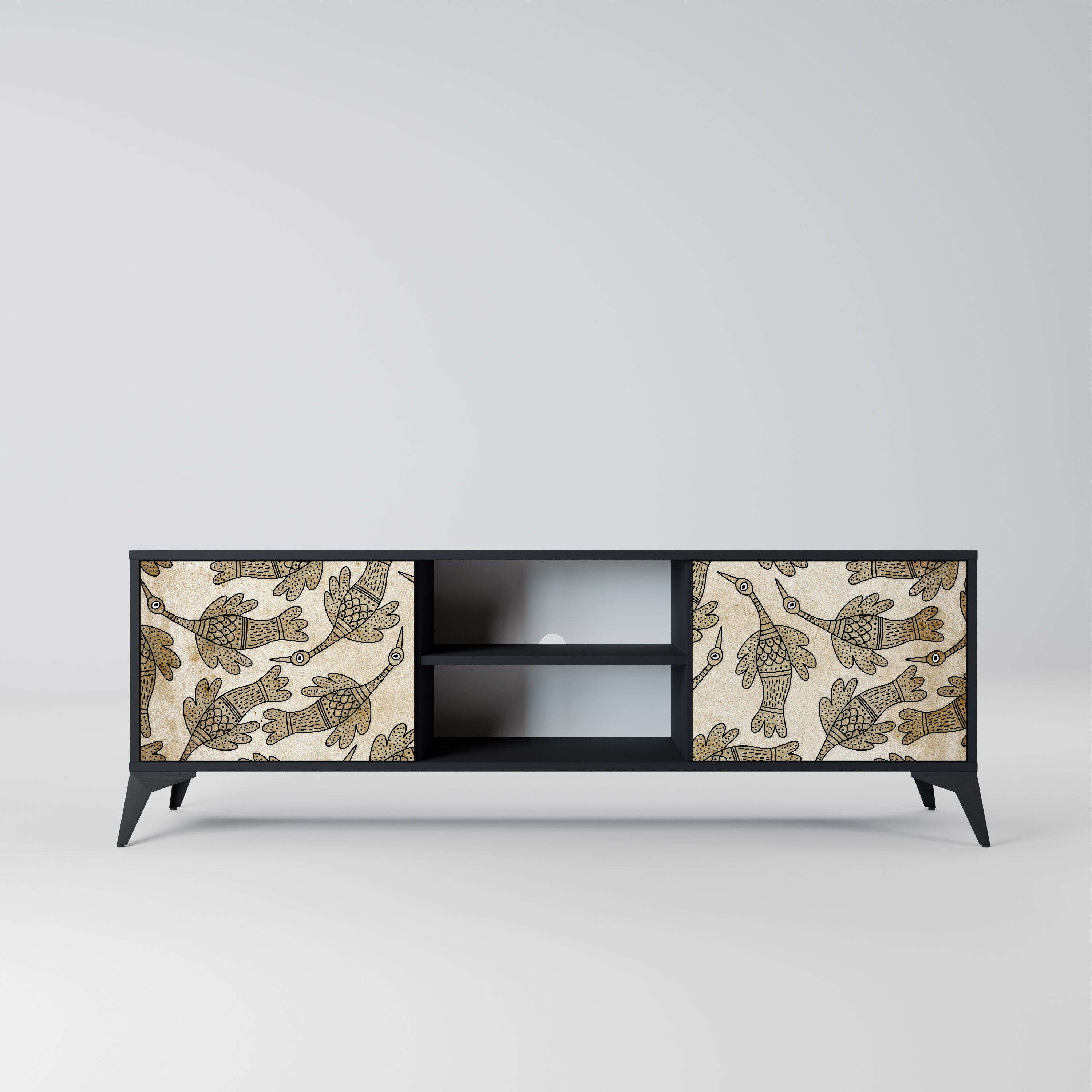 ALMONDINE SONGBIRD 2-Door TV Stand in Black Finish