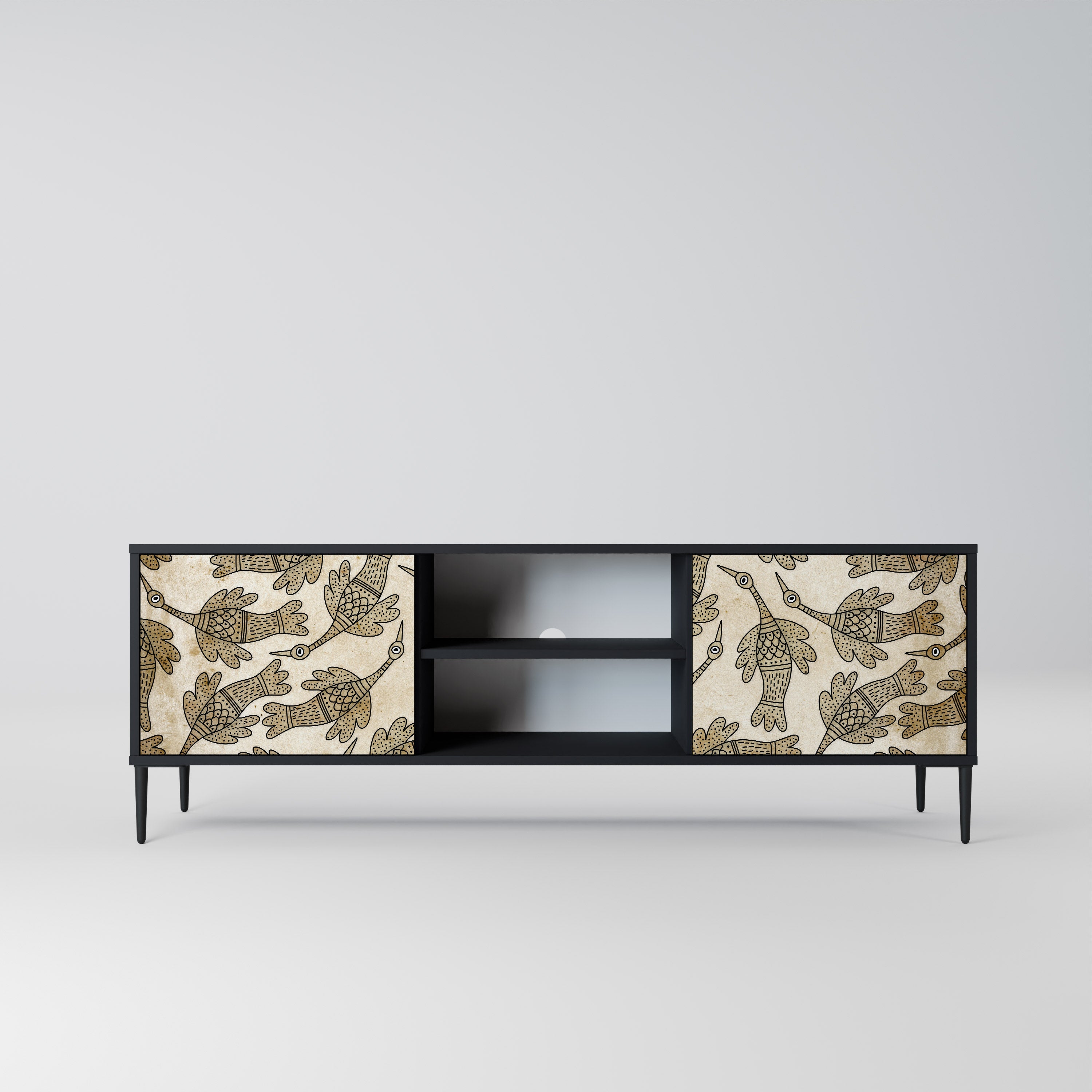 ALMONDINE SONGBIRD 2-Door TV Stand in Black Finish