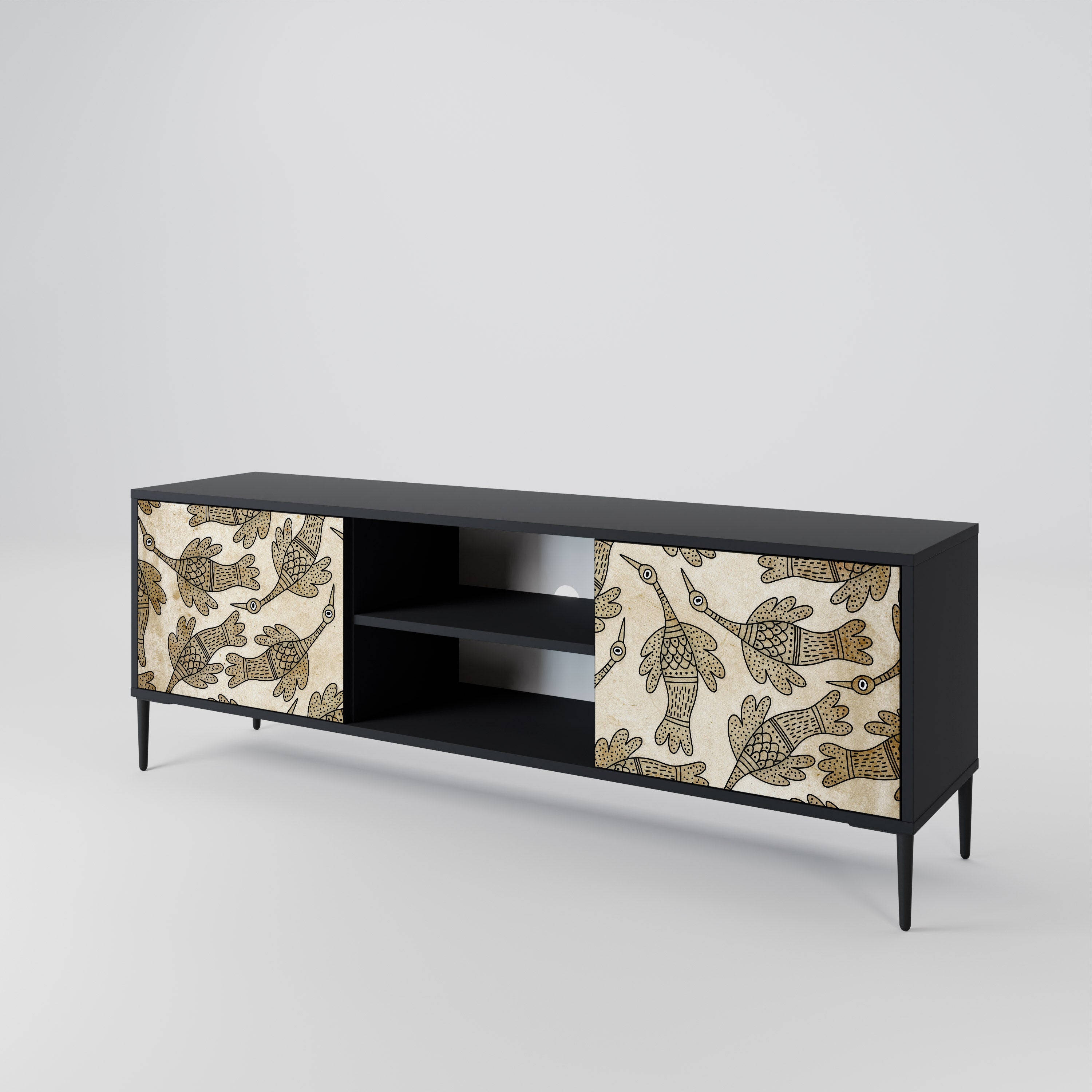 ALMONDINE SONGBIRD 2-Door TV Stand in Black Finish