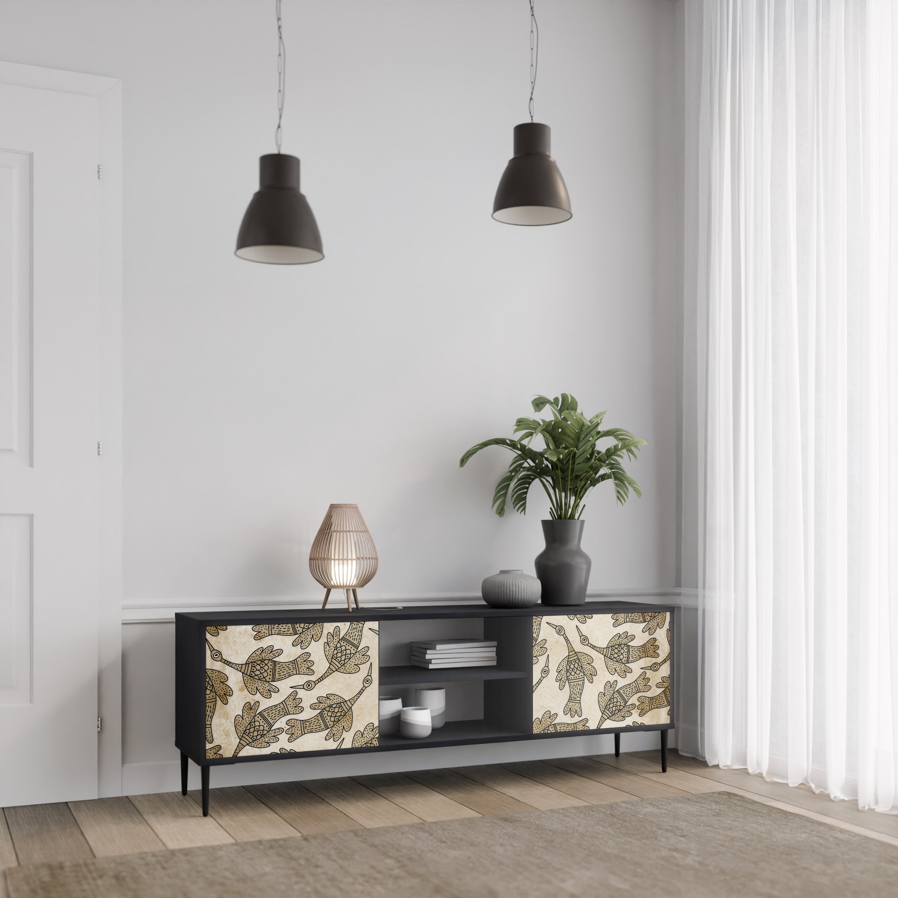 ALMONDINE SONGBIRD 2-Door TV Stand in Black Finish