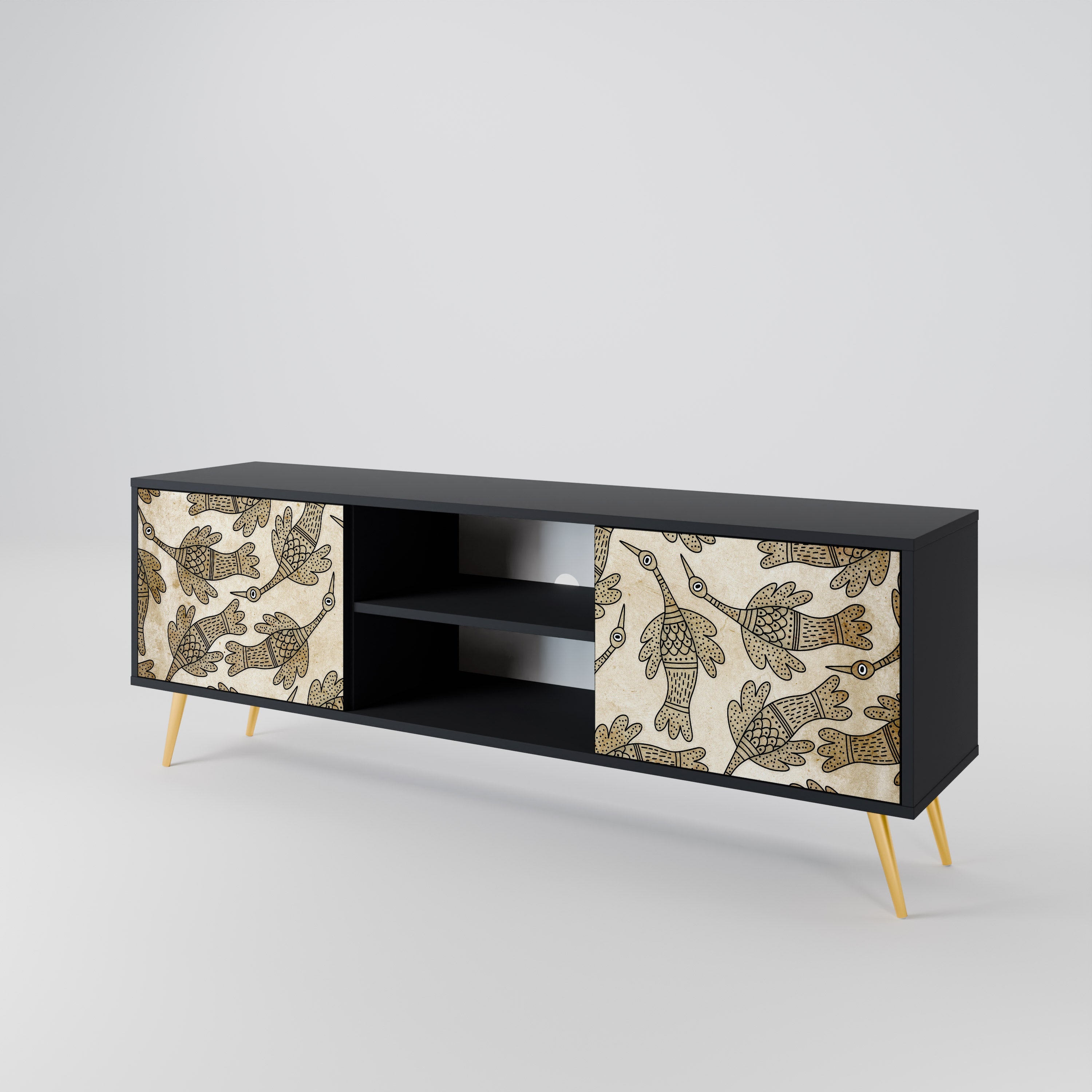 ALMONDINE SONGBIRD 2-Door TV Stand in Black Finish