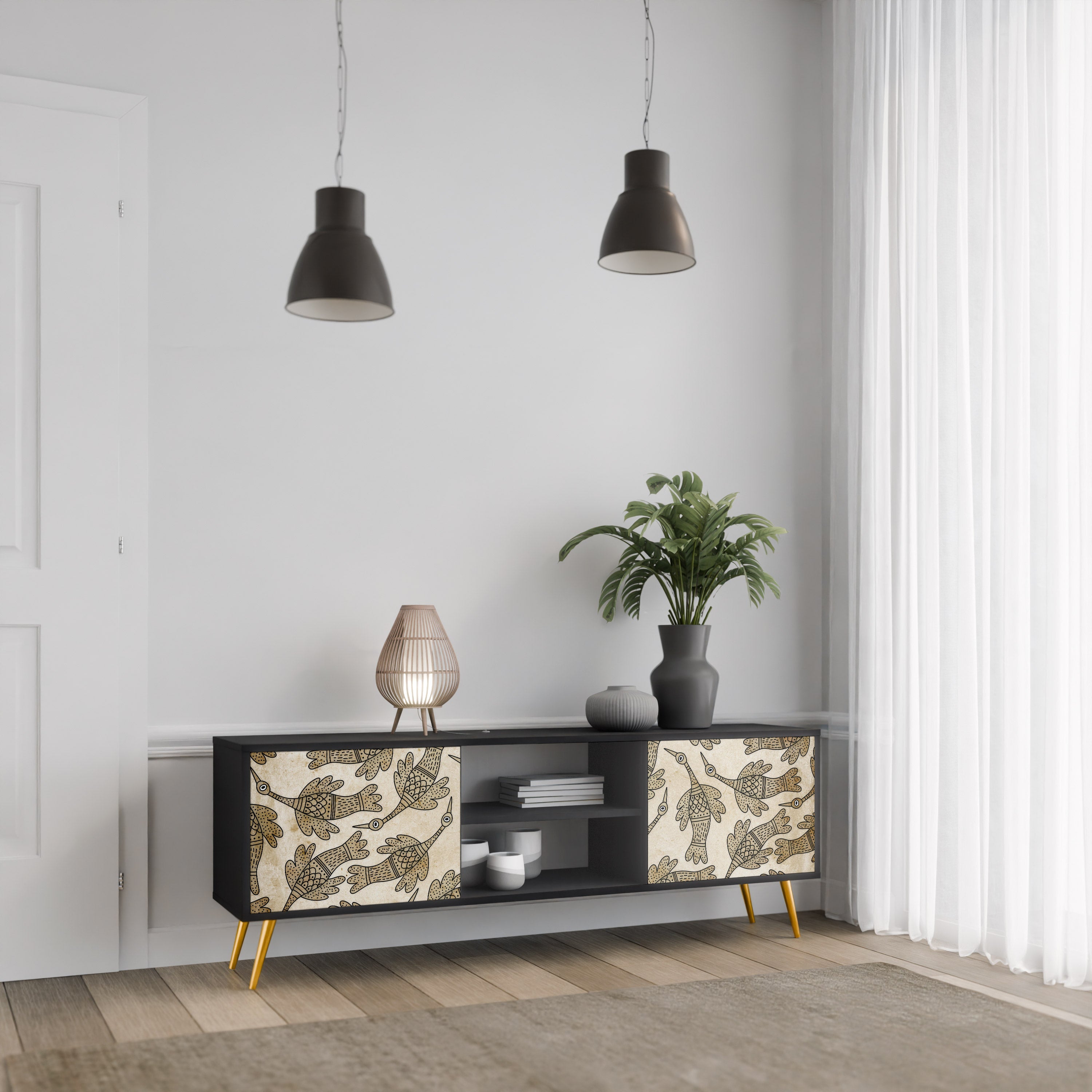 ALMONDINE SONGBIRD 2-Door TV Stand in Black Finish