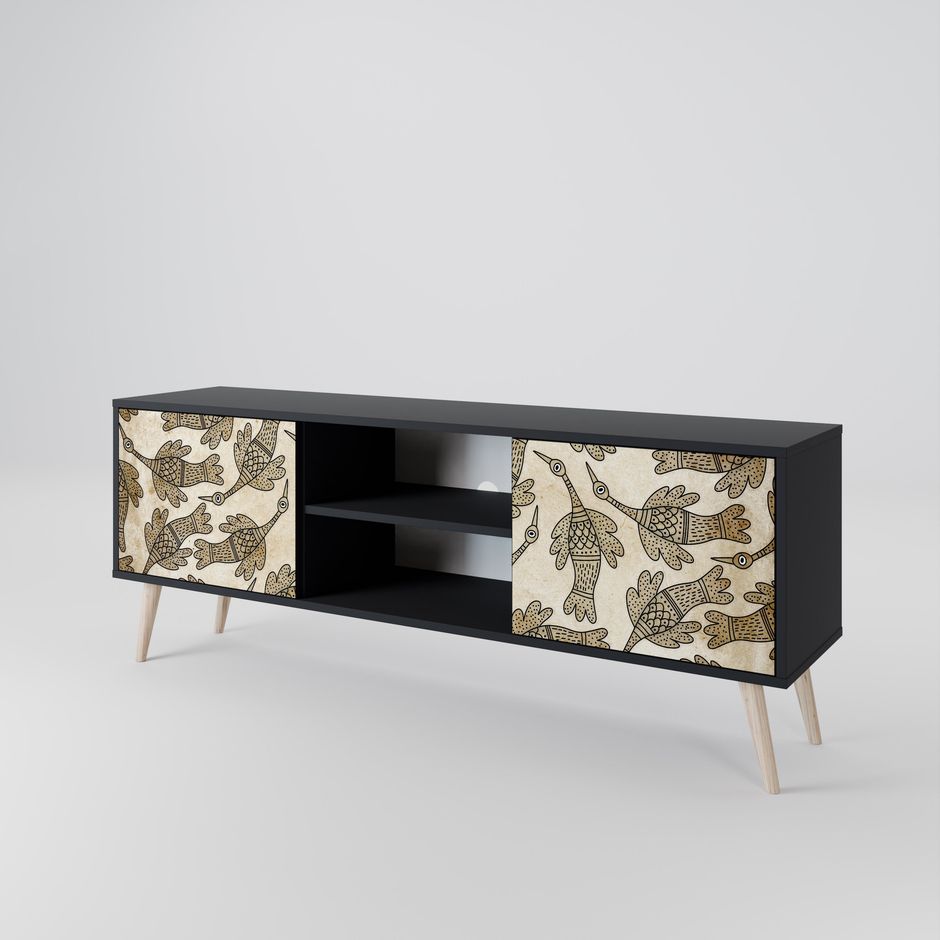 ALMONDINE SONGBIRD 2-Door TV Stand in Black Finish