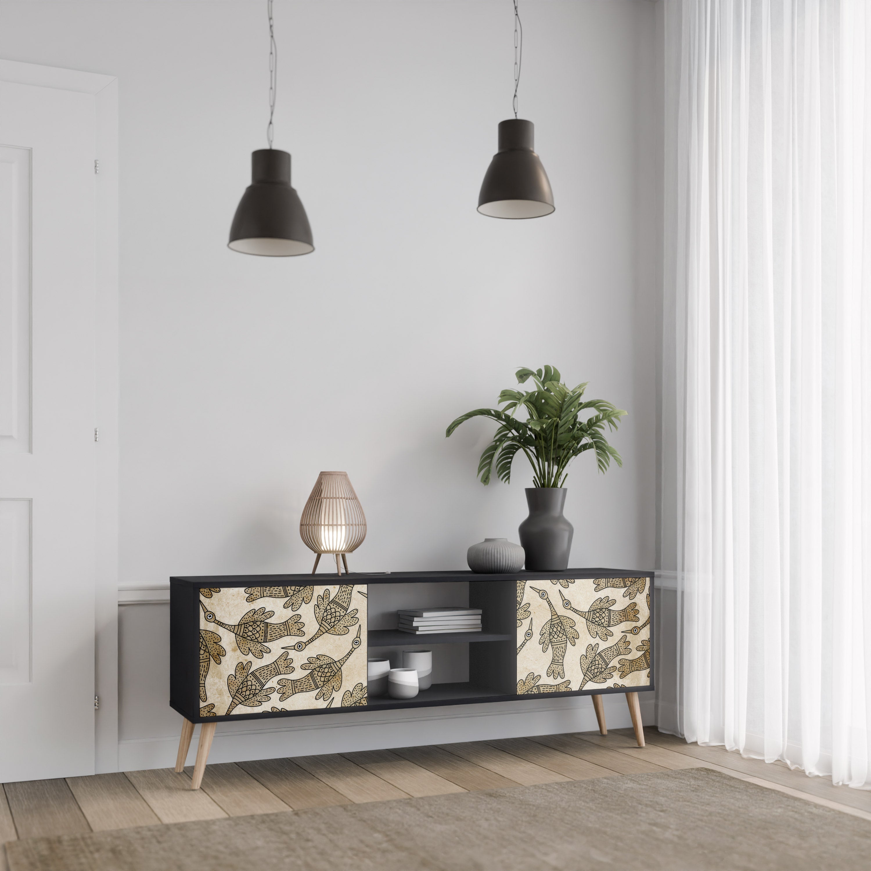 ALMONDINE SONGBIRD 2-Door TV Stand in Black Finish