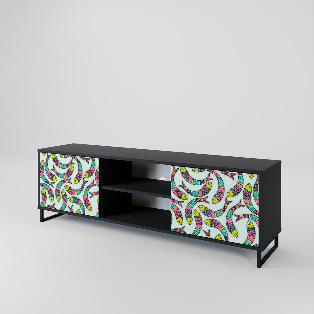 INDIAN FISH 2-Door TV Stand in Black Finish