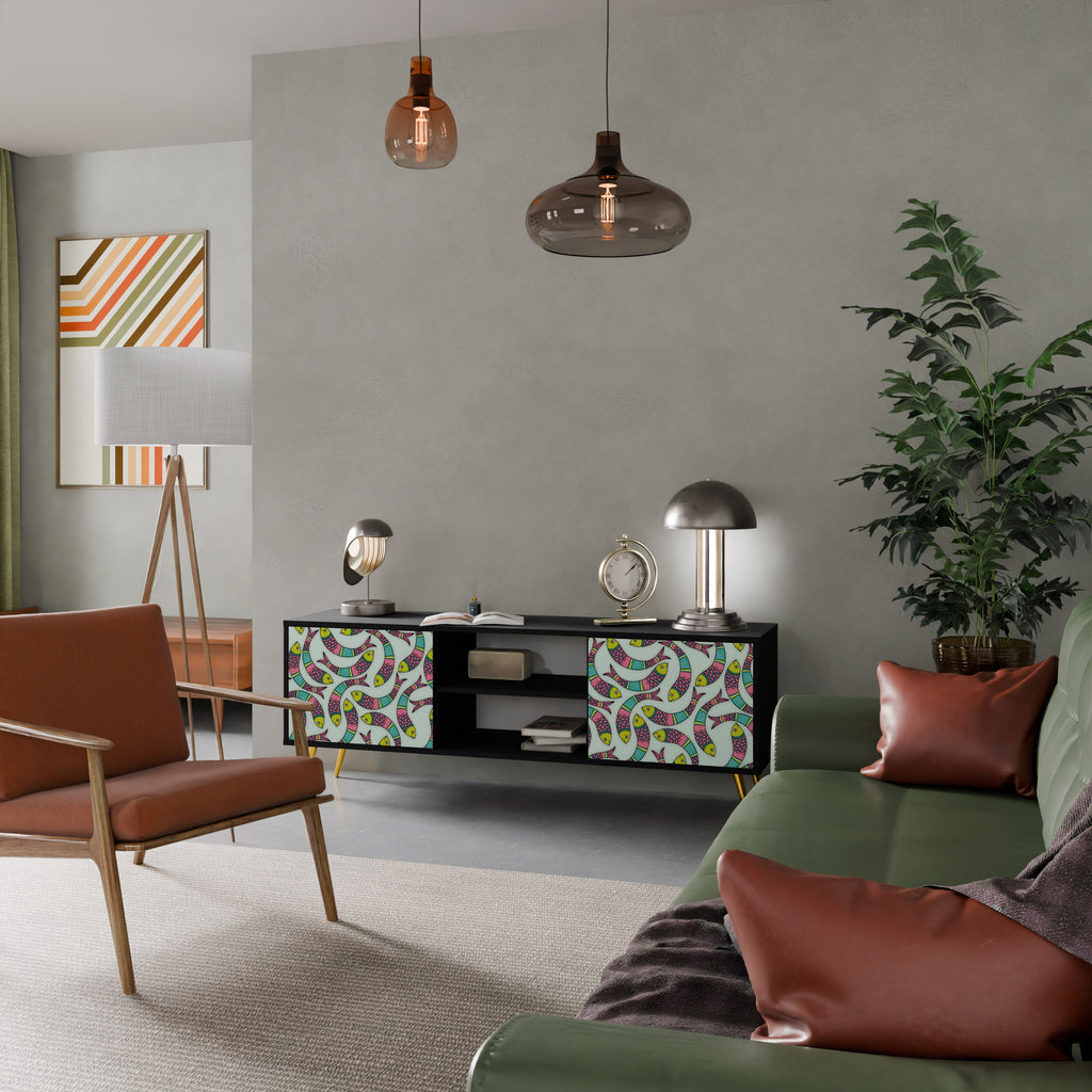 INDIAN FISH 2-Door TV Stand in Black Finish