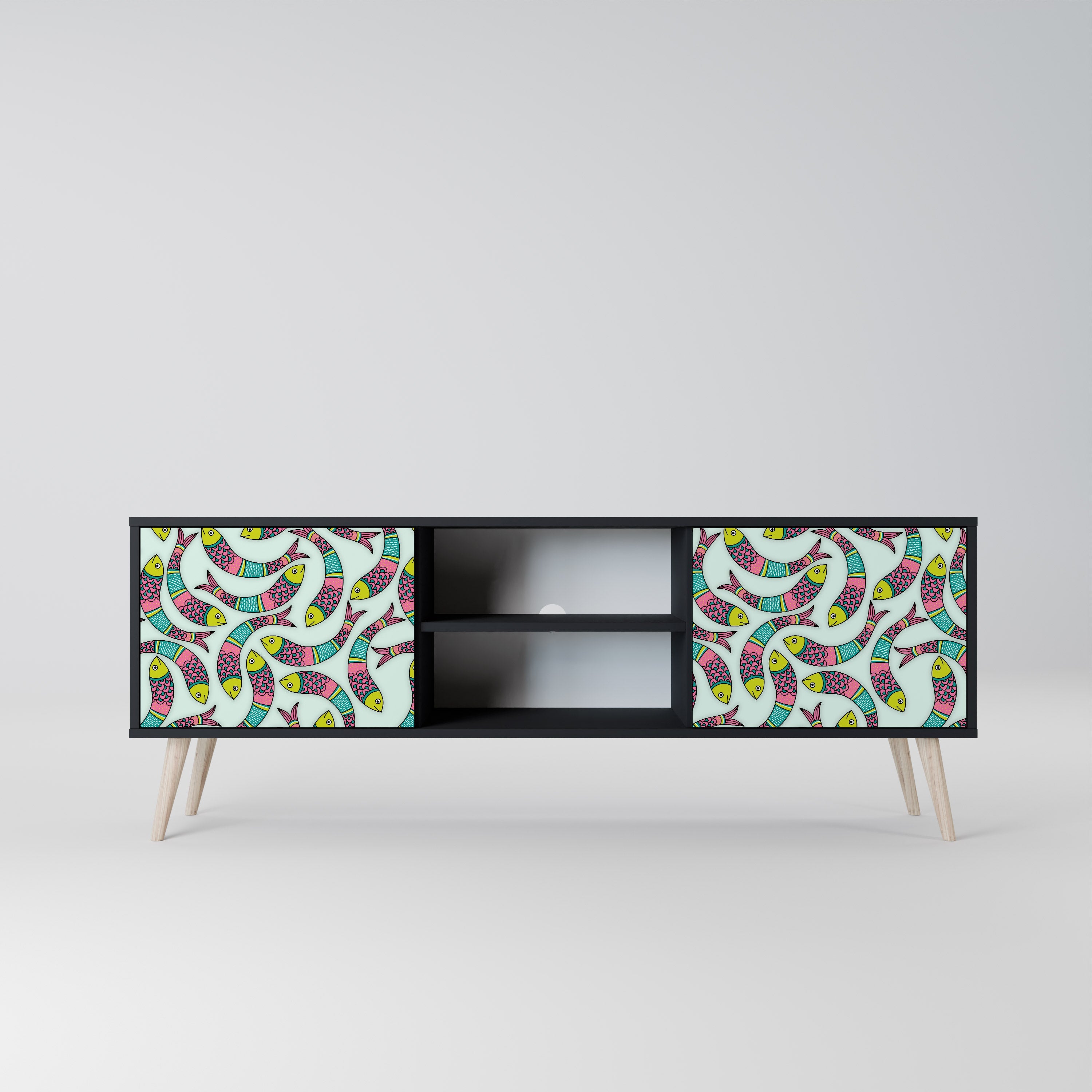 INDIAN FISH 2-Door TV Stand in Black Finish