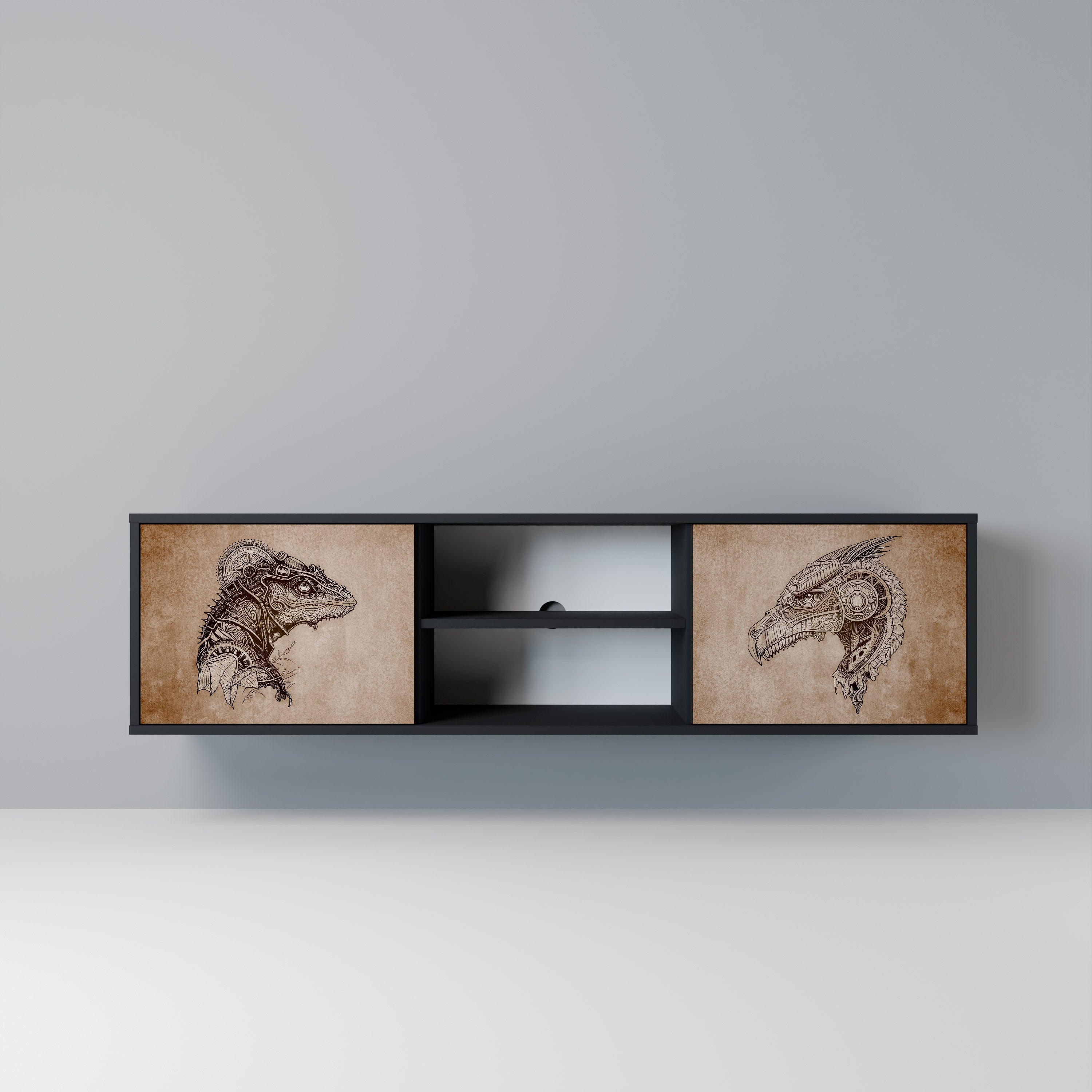 STEAMPUNK CLAN 2-Door TV Stand in Black Finish