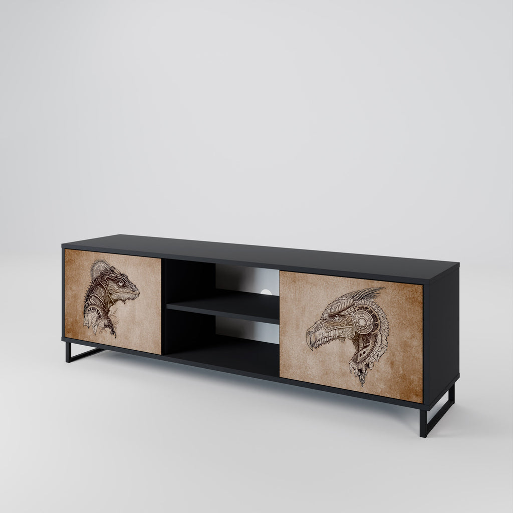 STEAMPUNK CLAN 2-Door TV Stand in Black Finish
