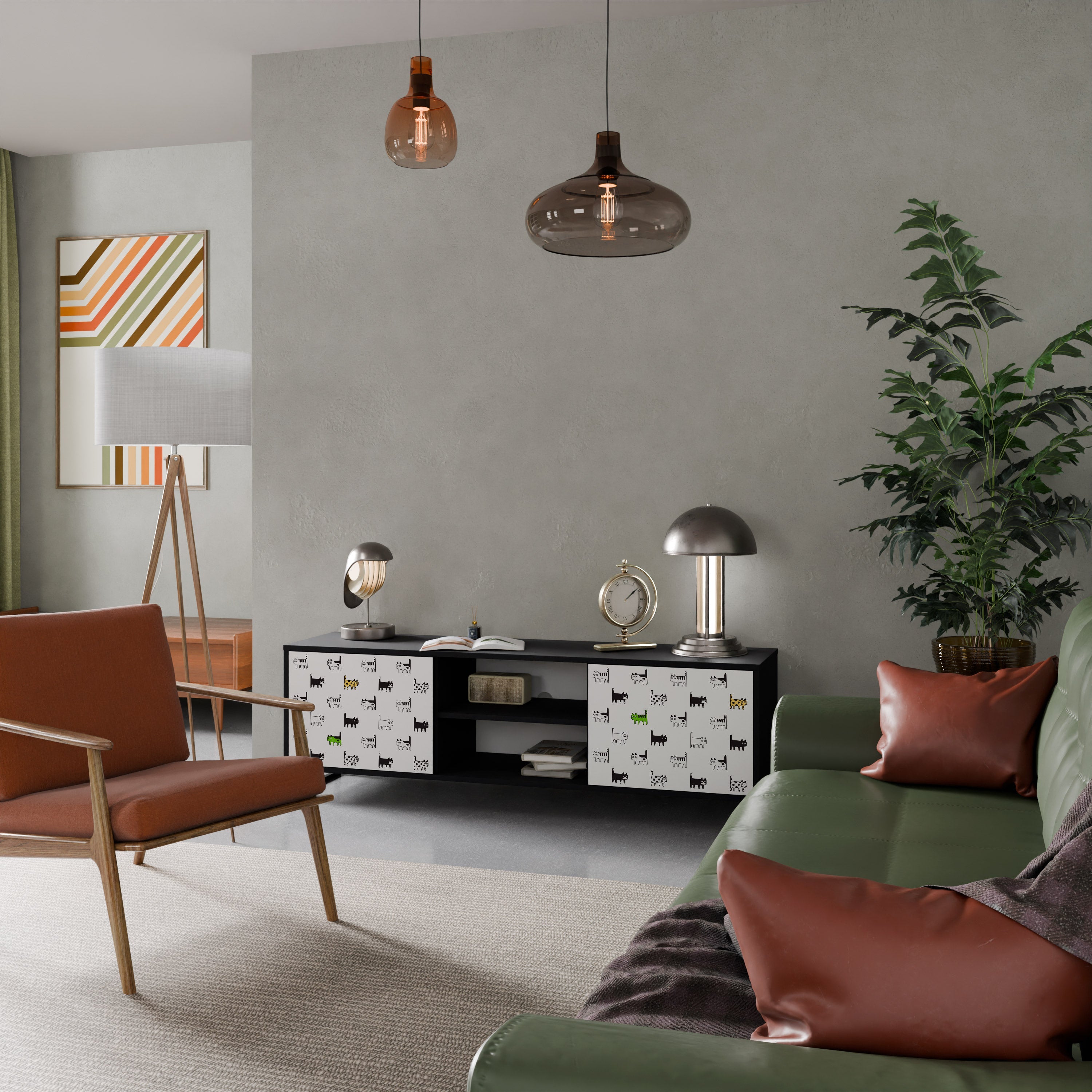 CATS COMPILATION 2-Door TV Stand in Black Finish