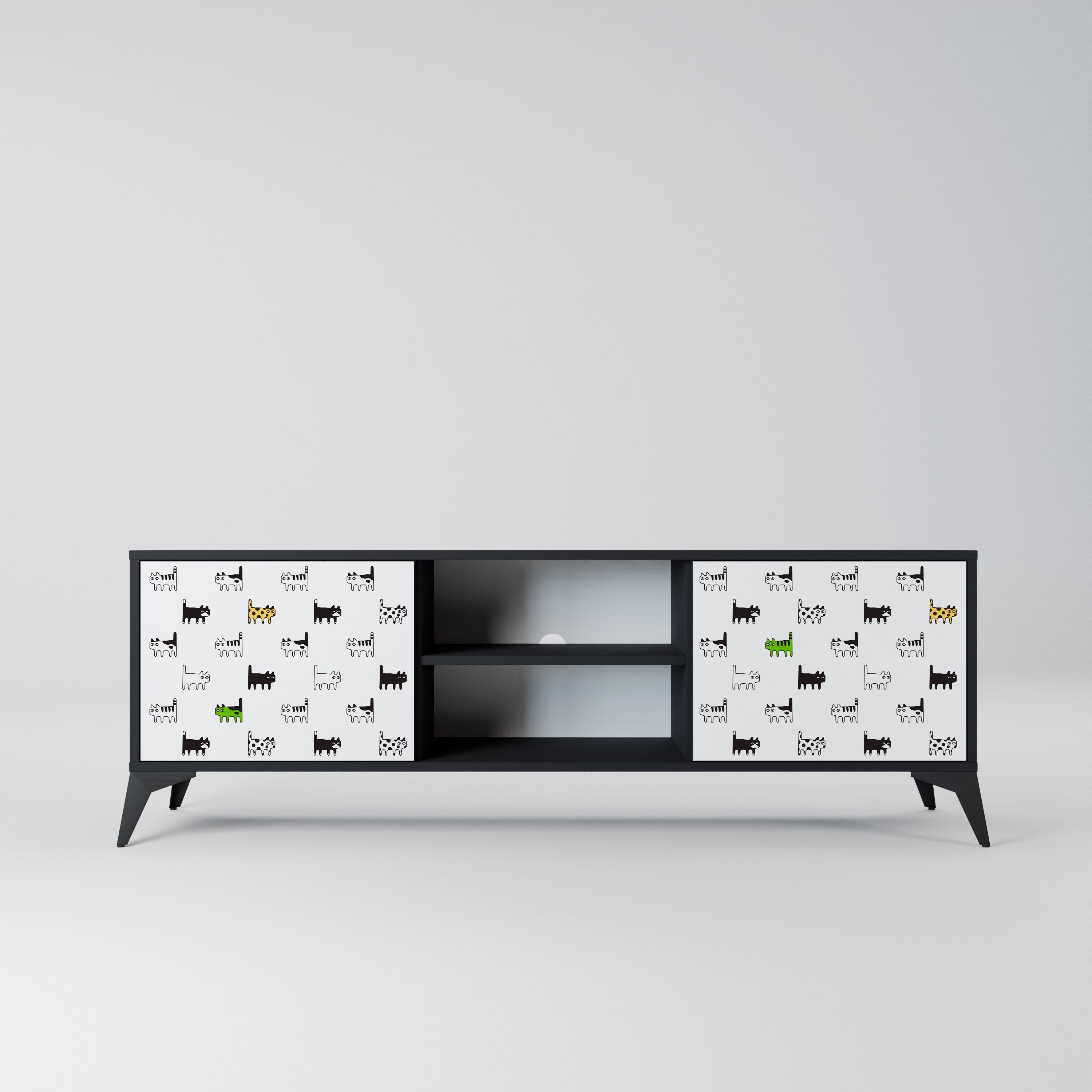 CATS COMPILATION 2-Door TV Stand in Black Finish
