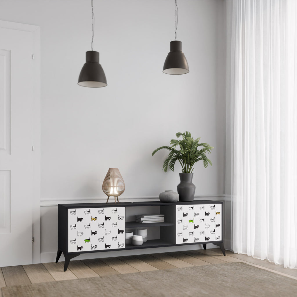 CATS COMPILATION 2-Door TV Stand in Black Finish
