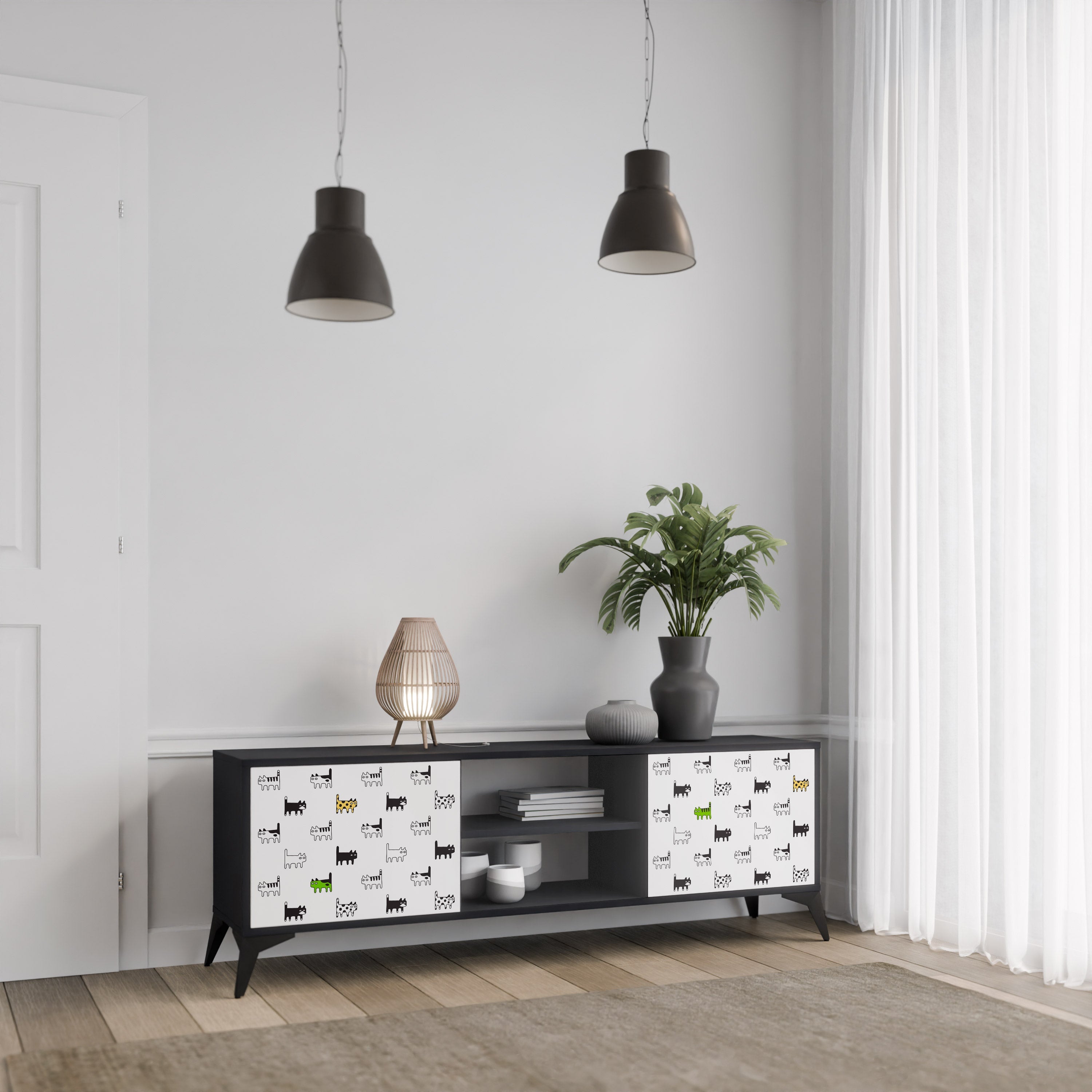 CATS COMPILATION 2-Door TV Stand in Black Finish