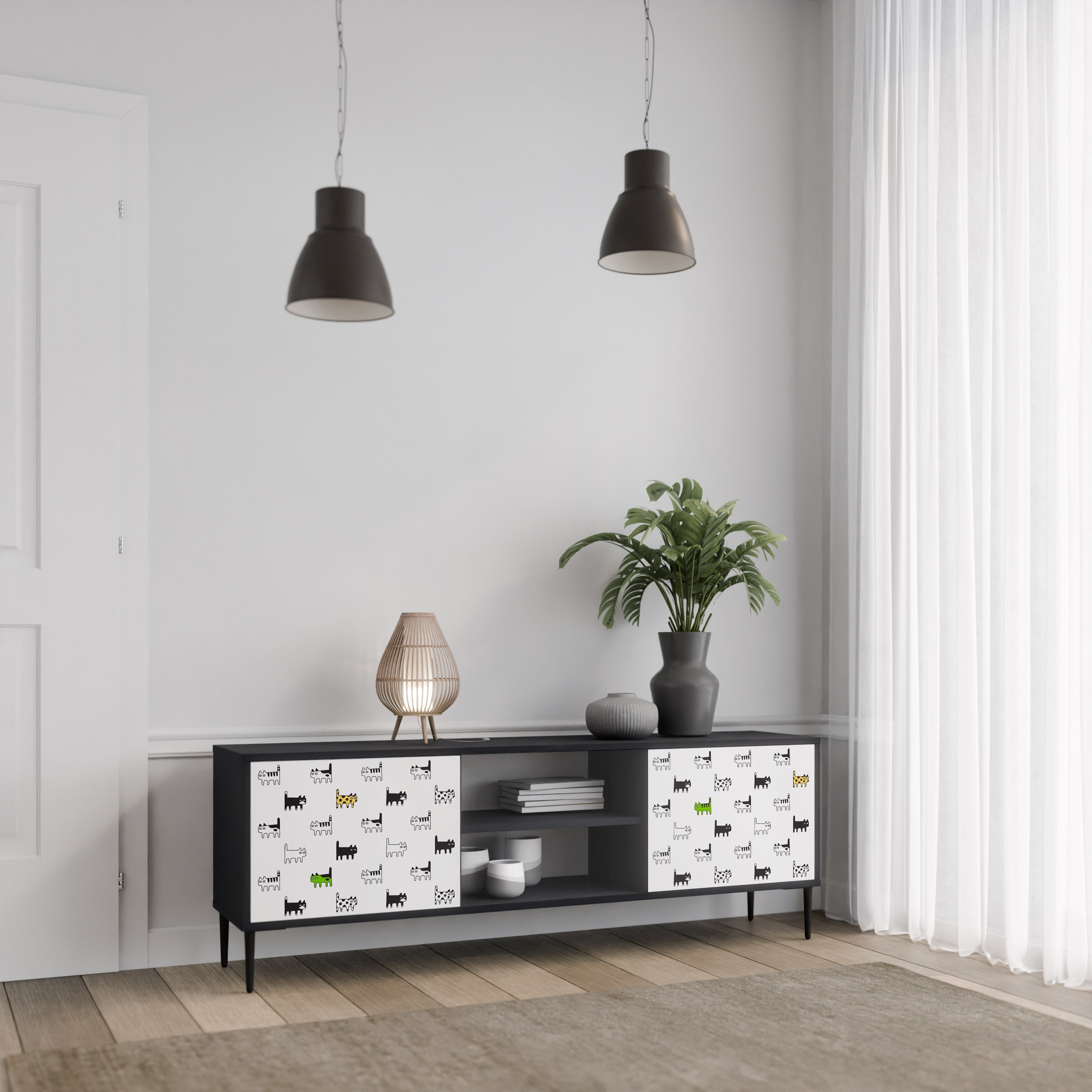 CATS COMPILATION 2-Door TV Stand in Black Finish