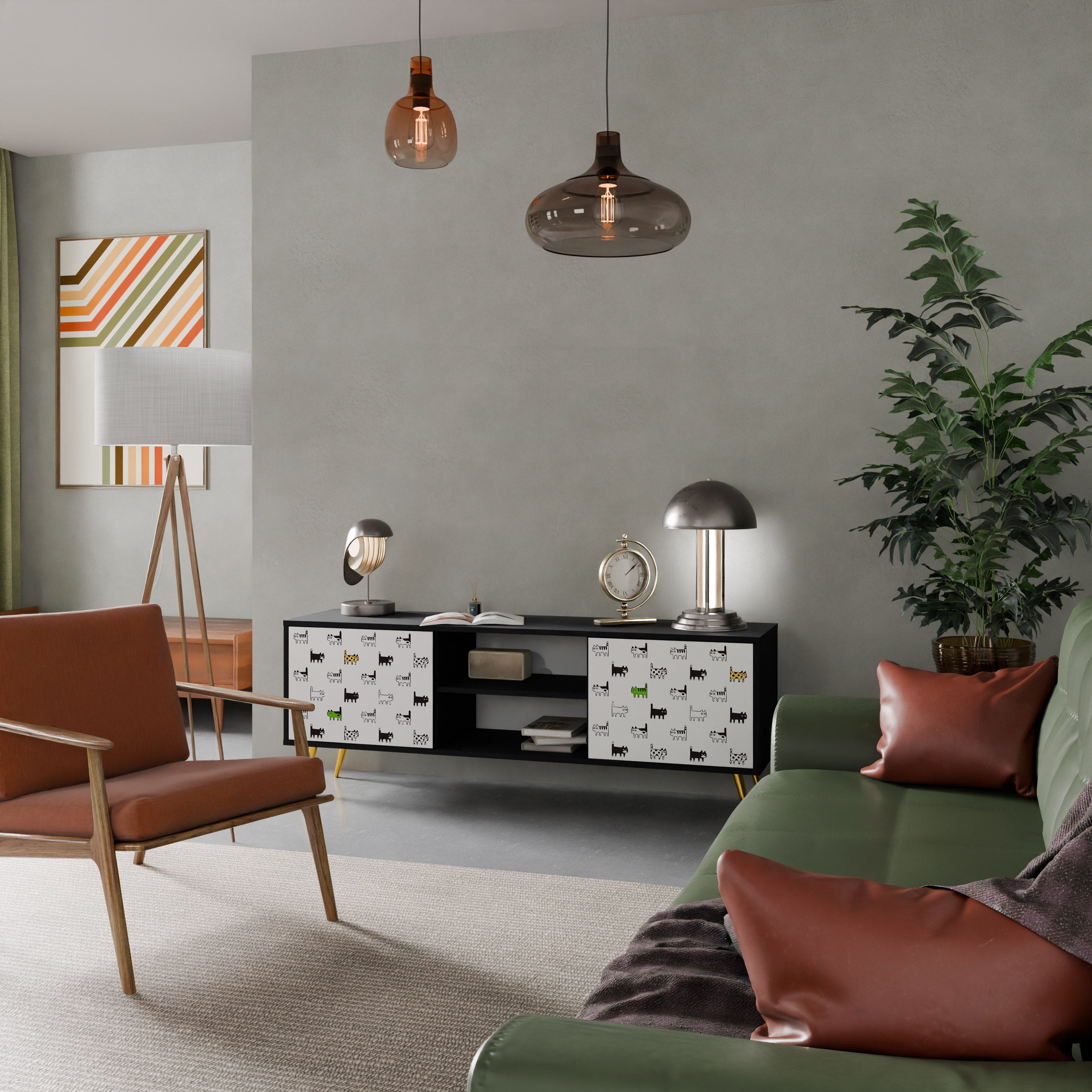 CATS COMPILATION 2-Door TV Stand in Black Finish