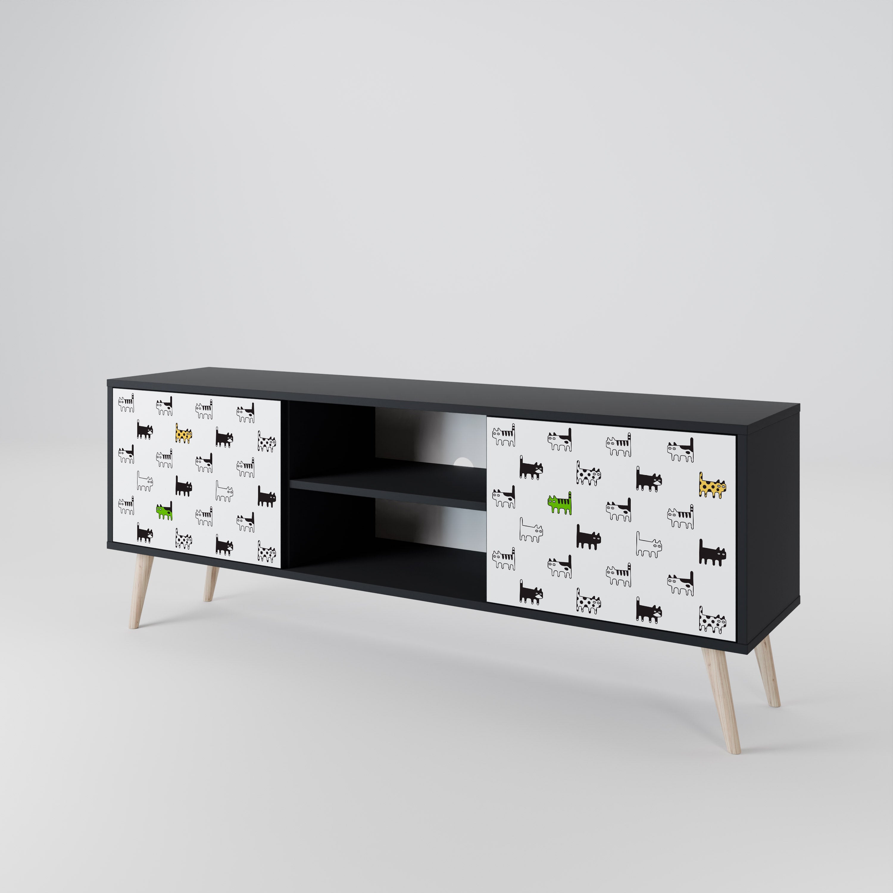 CATS COMPILATION 2-Door TV Stand in Black Finish