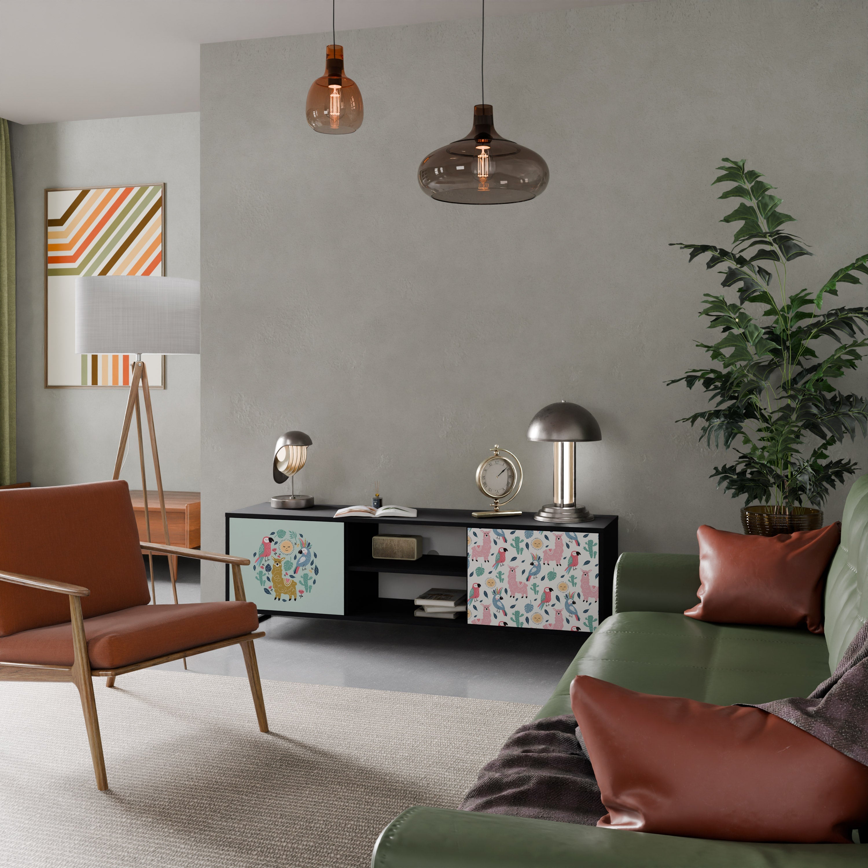 COLORFUL ALPACAS TV-Lowboard mit 2 Türen in Schwarz