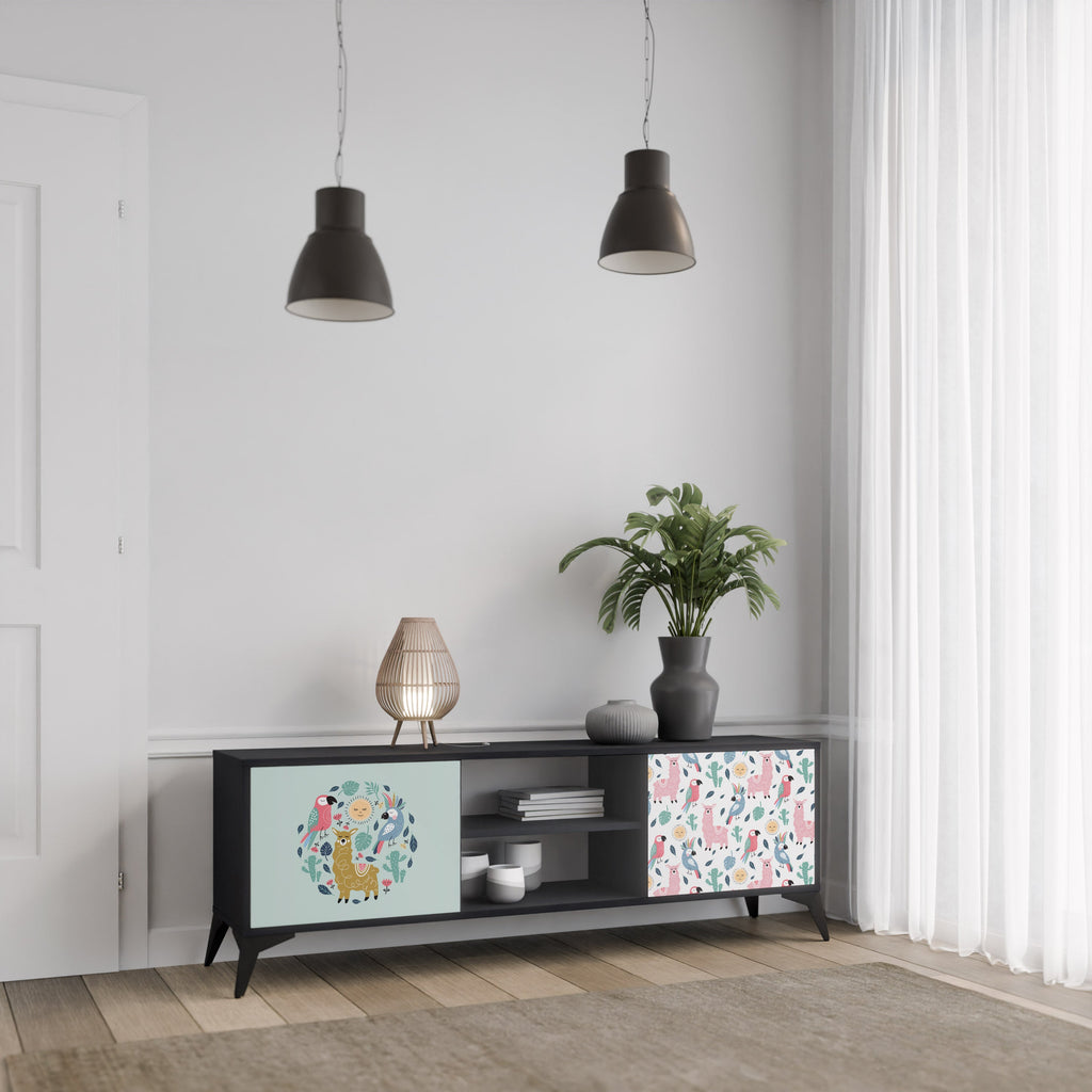 COLORFUL ALPACAS TV-Lowboard mit 2 Türen in Schwarz