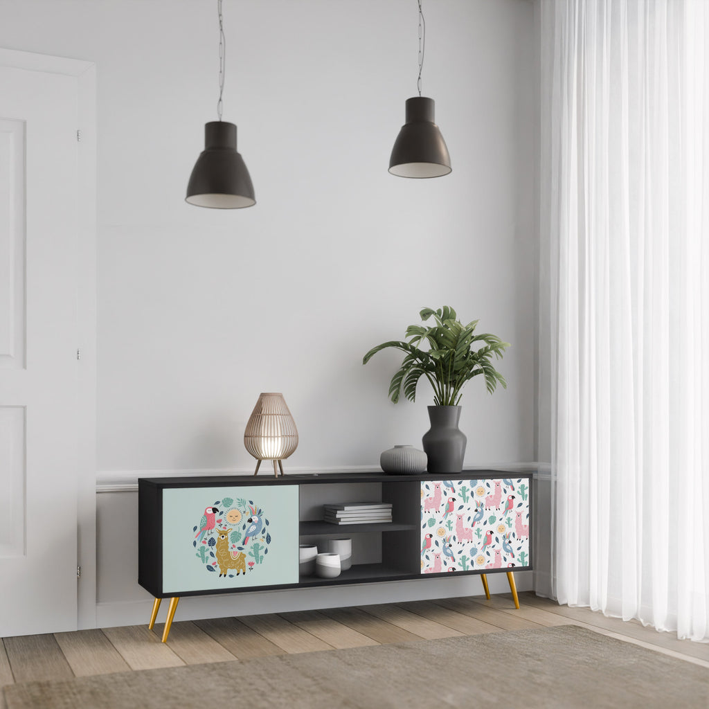 COLORFUL ALPACAS TV-Lowboard mit 2 Türen in Schwarz