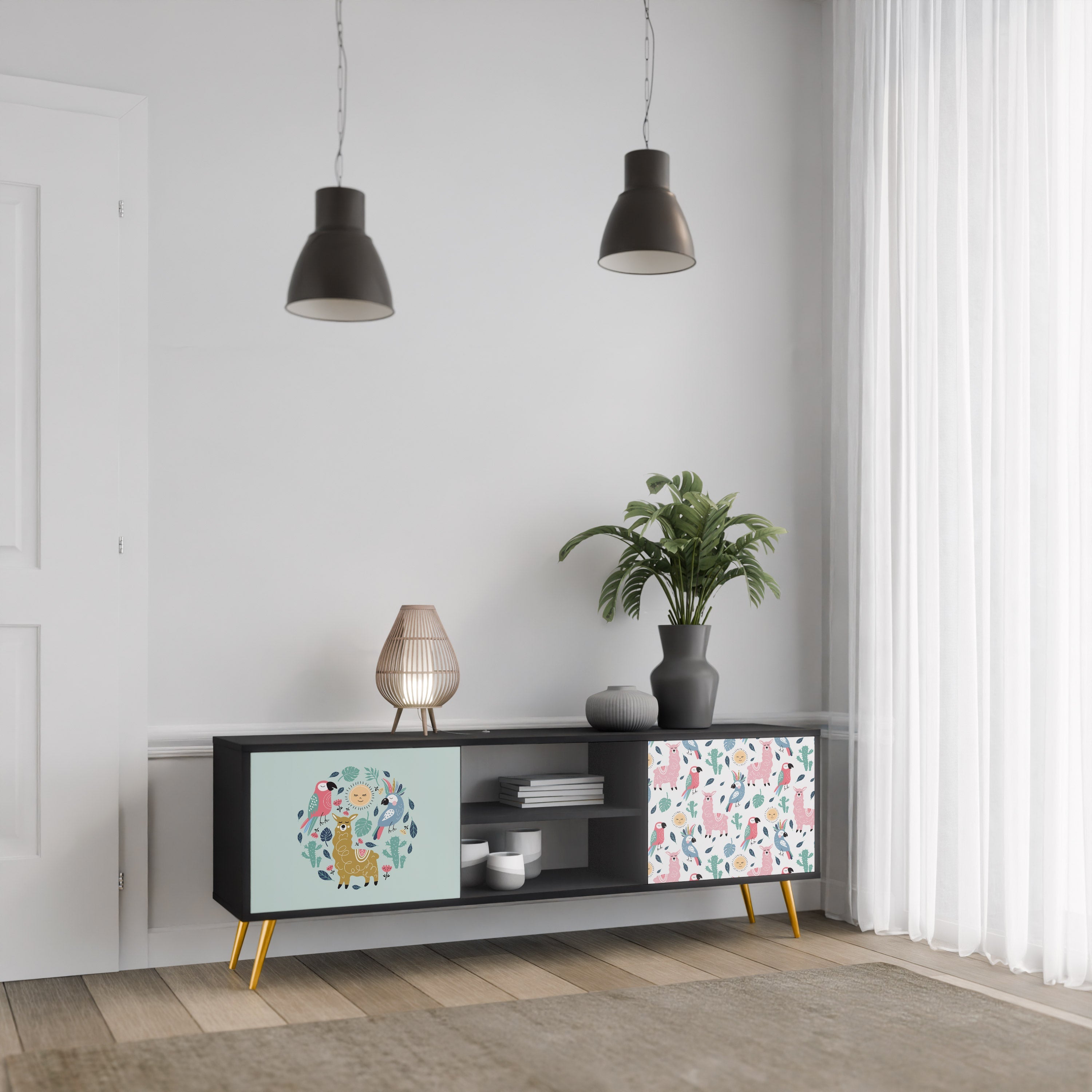 COLORFUL ALPACAS TV-Lowboard mit 2 Türen in Schwarz