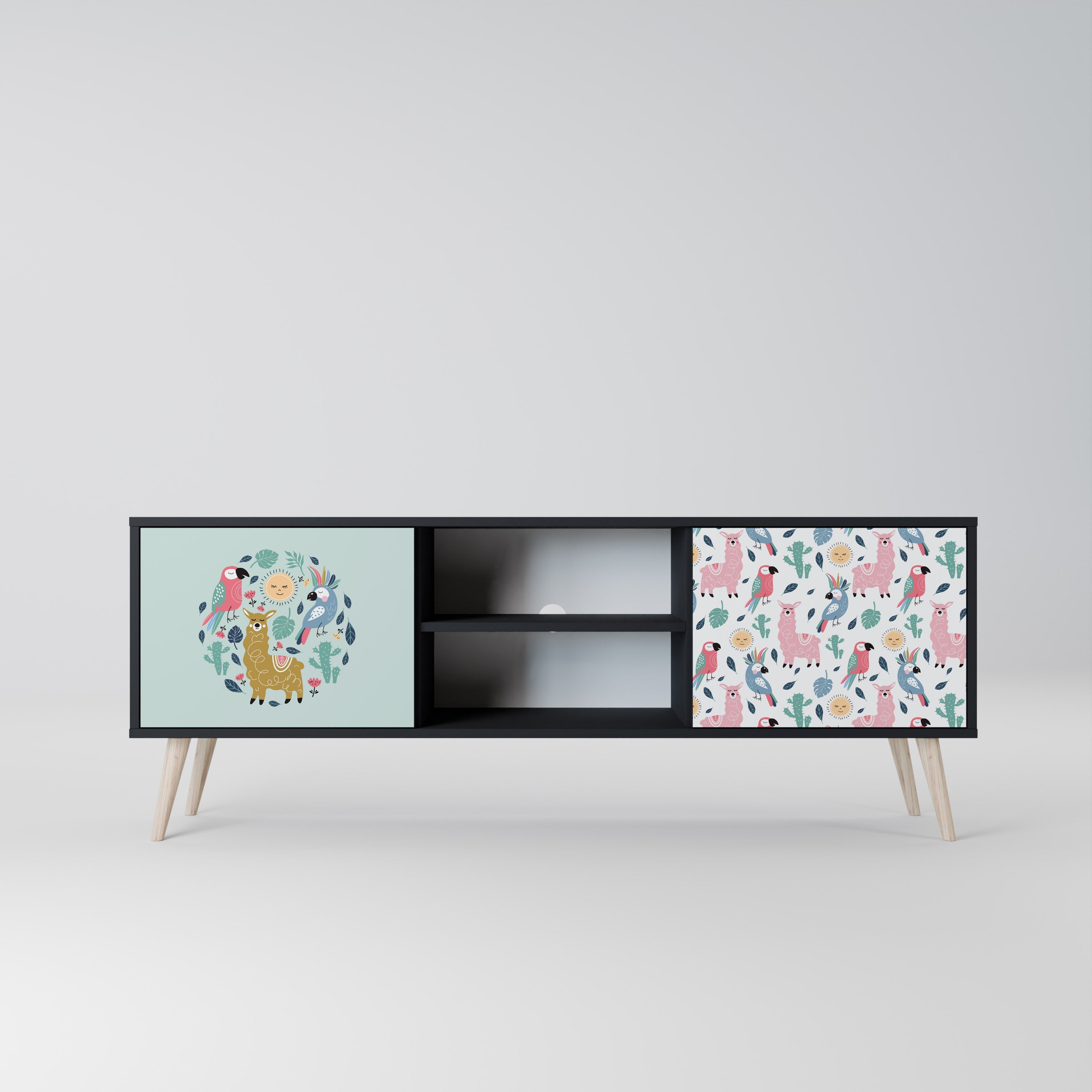 COLORFUL ALPACAS 2-Door TV Stand in Black Finish