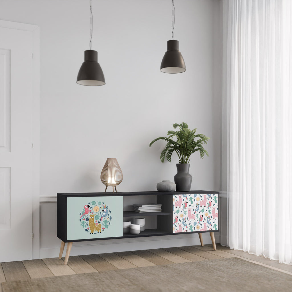 COLORFUL ALPACAS TV-Lowboard mit 2 Türen in Schwarz