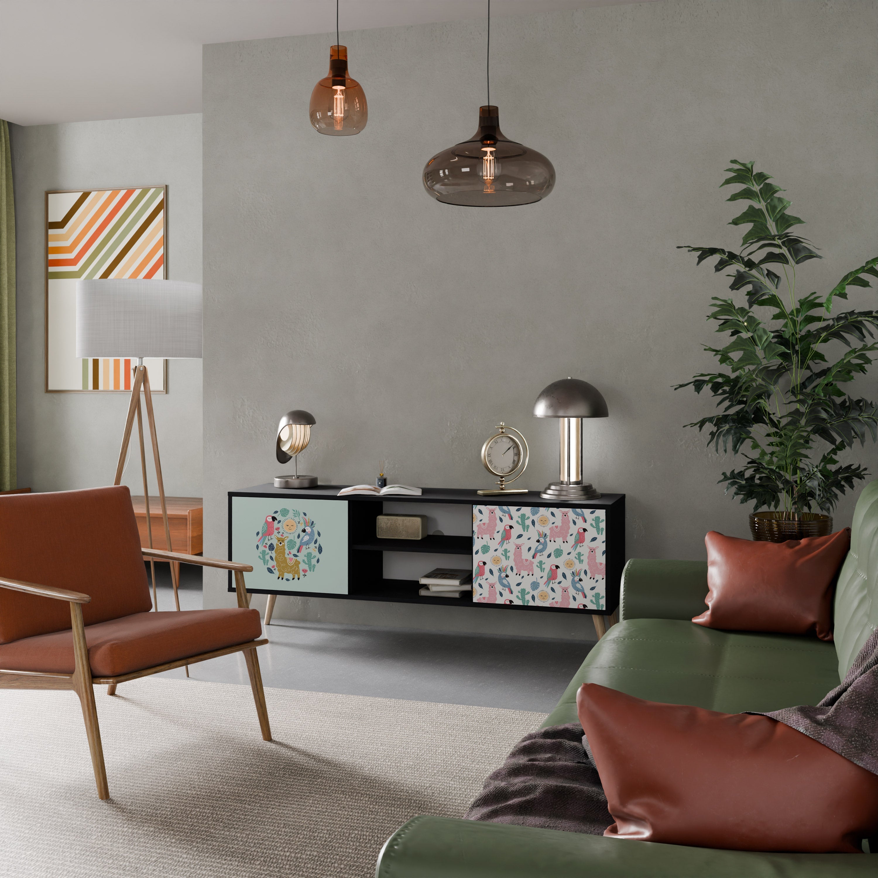 COLORFUL ALPACAS TV-Lowboard mit 2 Türen in Schwarz