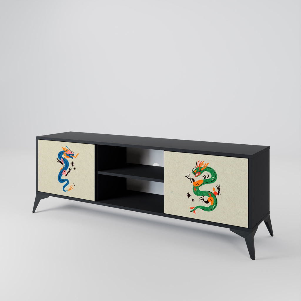 MYTHOLOGICAL CREATURES 2-Door TV Stand in Black Finish