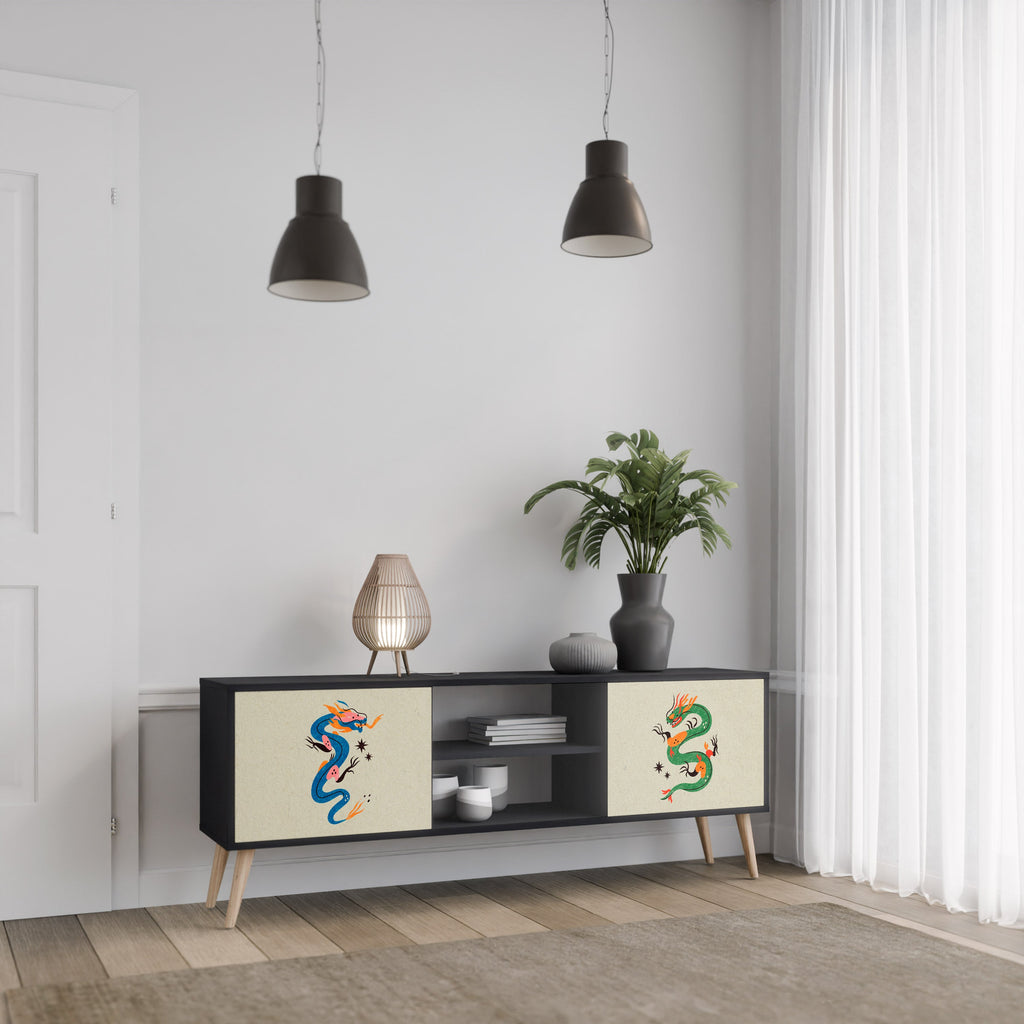 MYTHOLOGICAL CREATURES 2-Door TV Stand in Black Finish