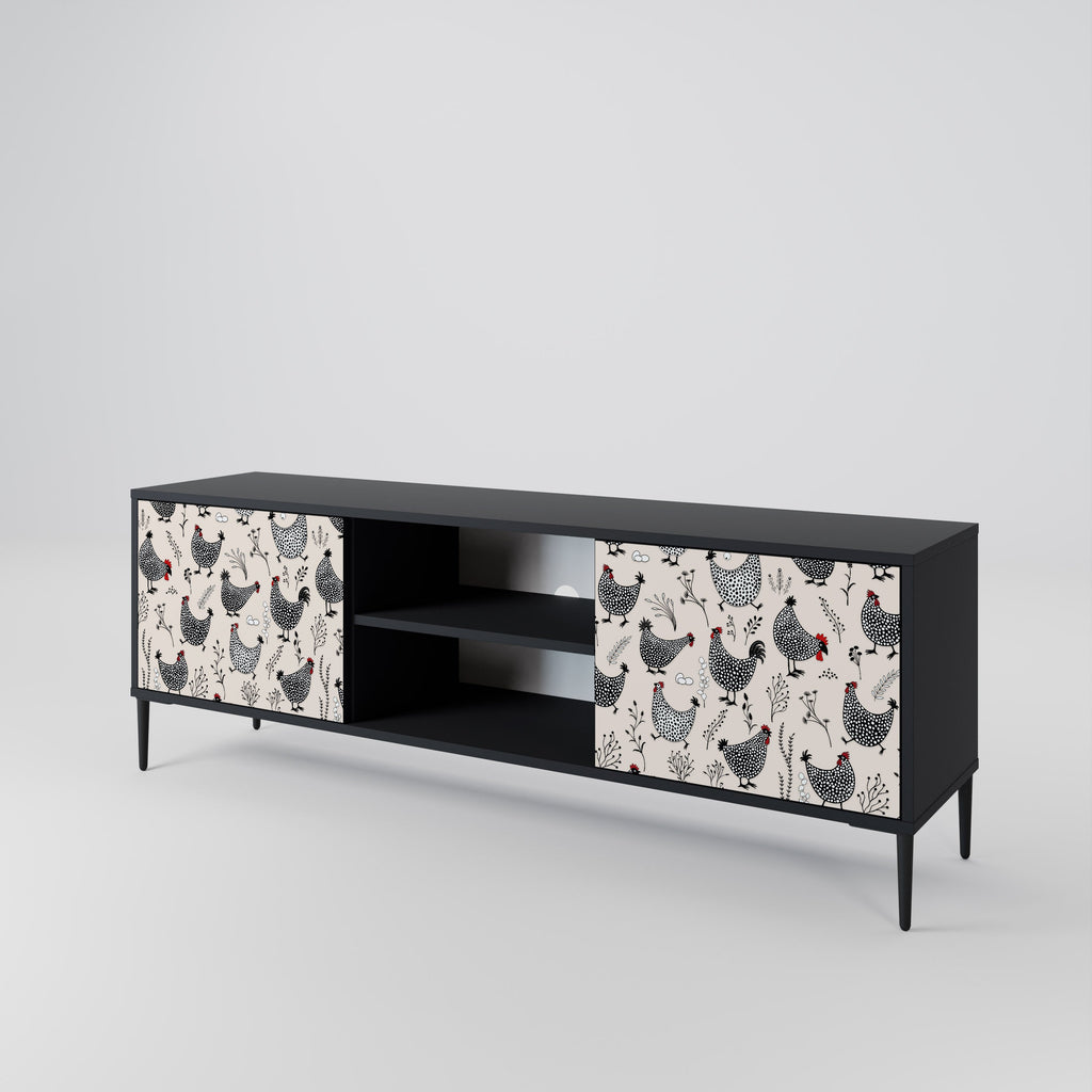 HAPPY HENS 2-Door TV Stand in Black Finish