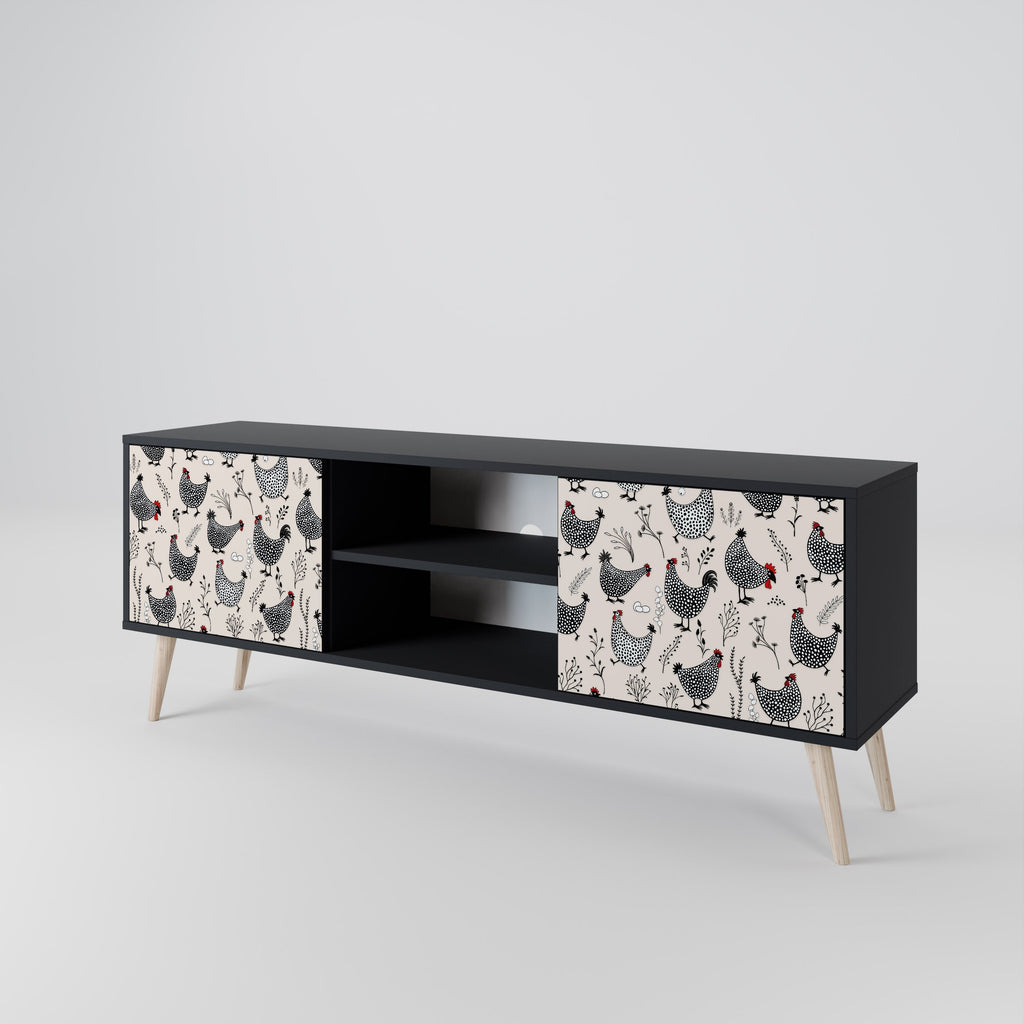 HAPPY HENS 2-Door TV Stand in Black Finish