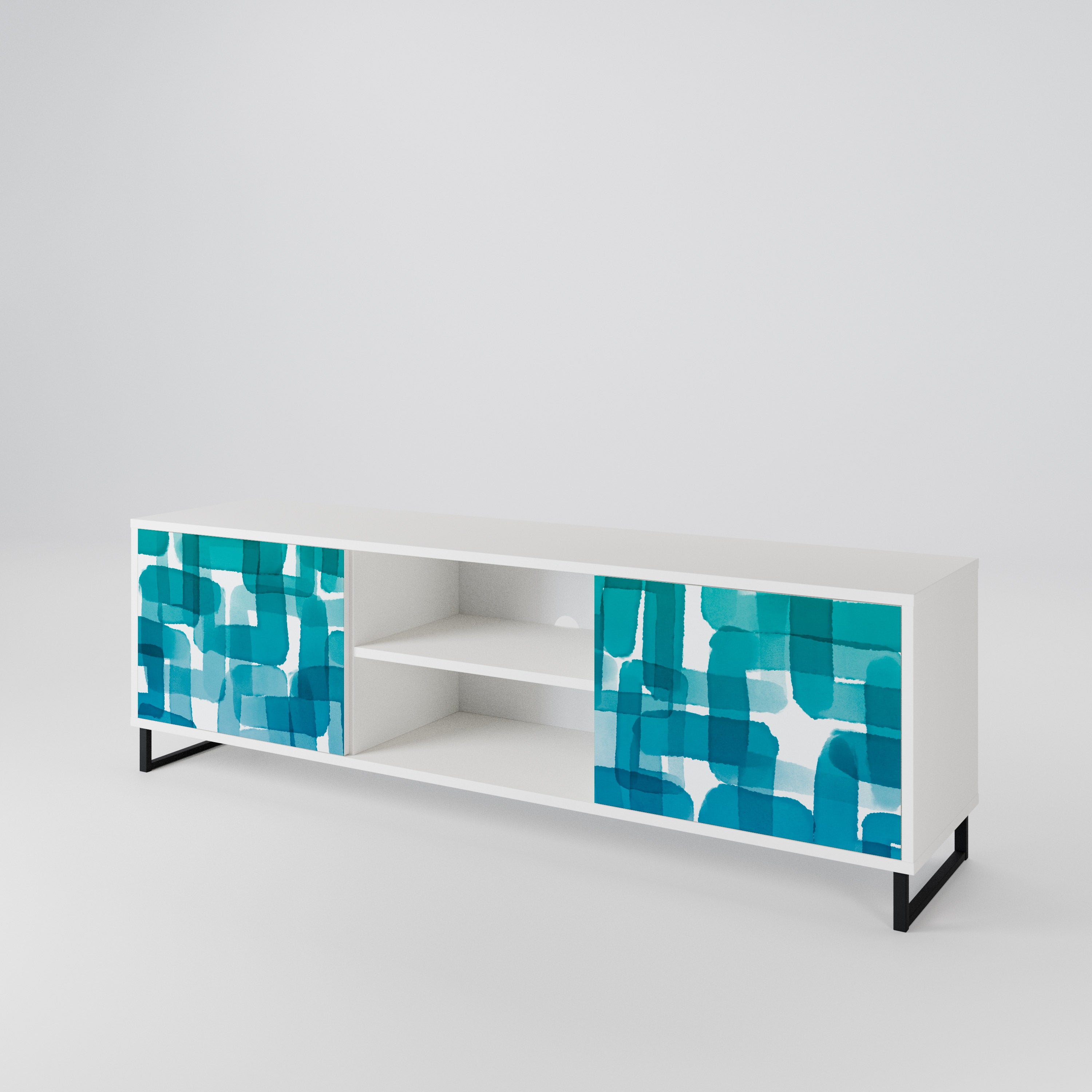 TURQUOISE RECTANGLES 2-Door TV Cabinet