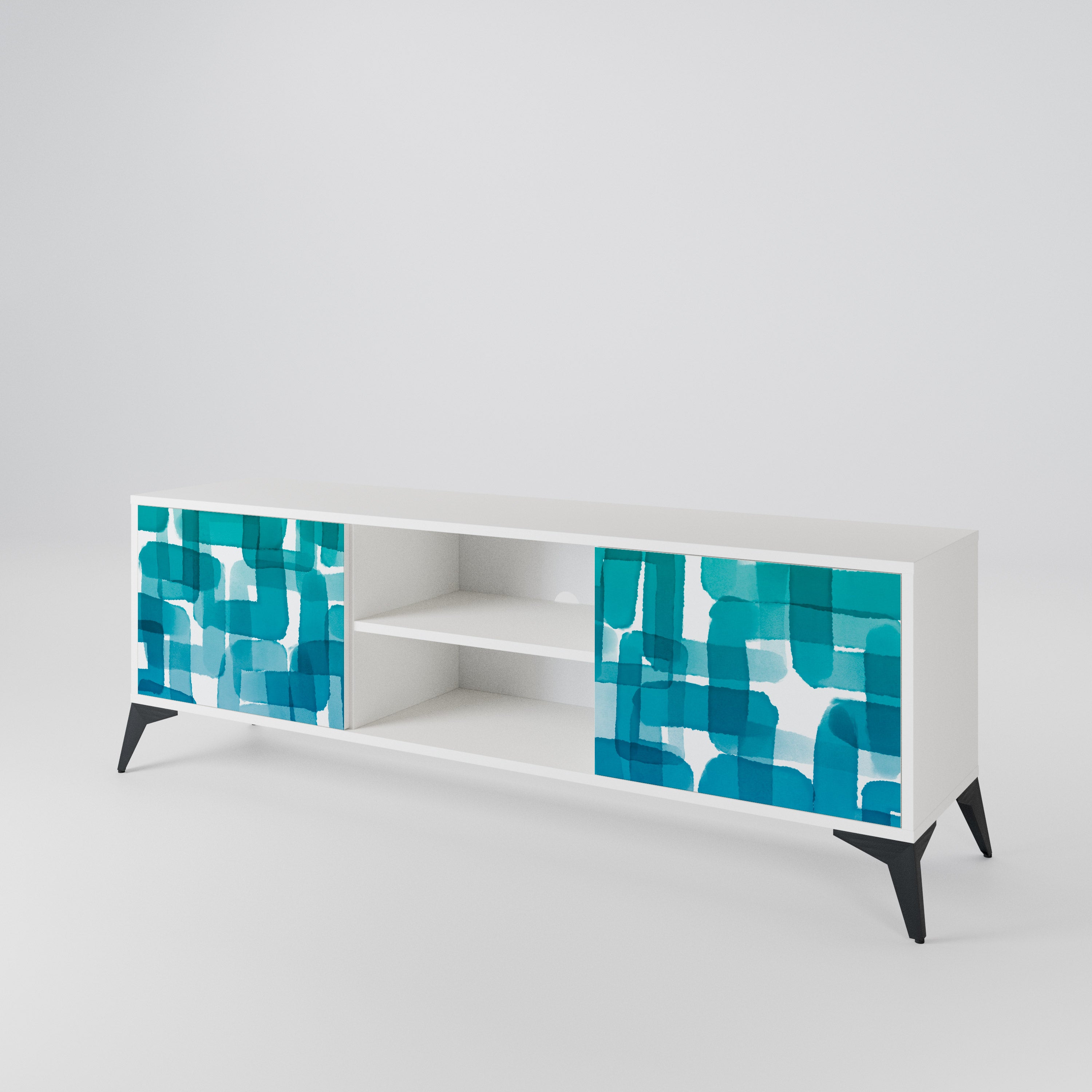 TURQUOISE RECTANGLES 2-Door TV Cabinet