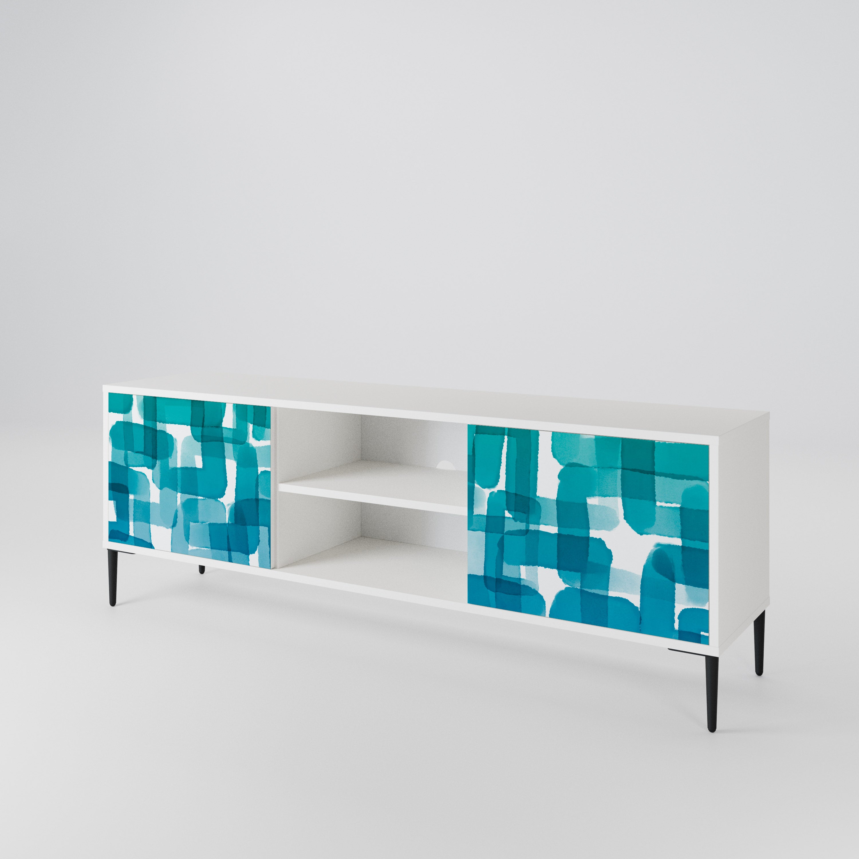 TURQUOISE RECTANGLES 2-Door TV Cabinet