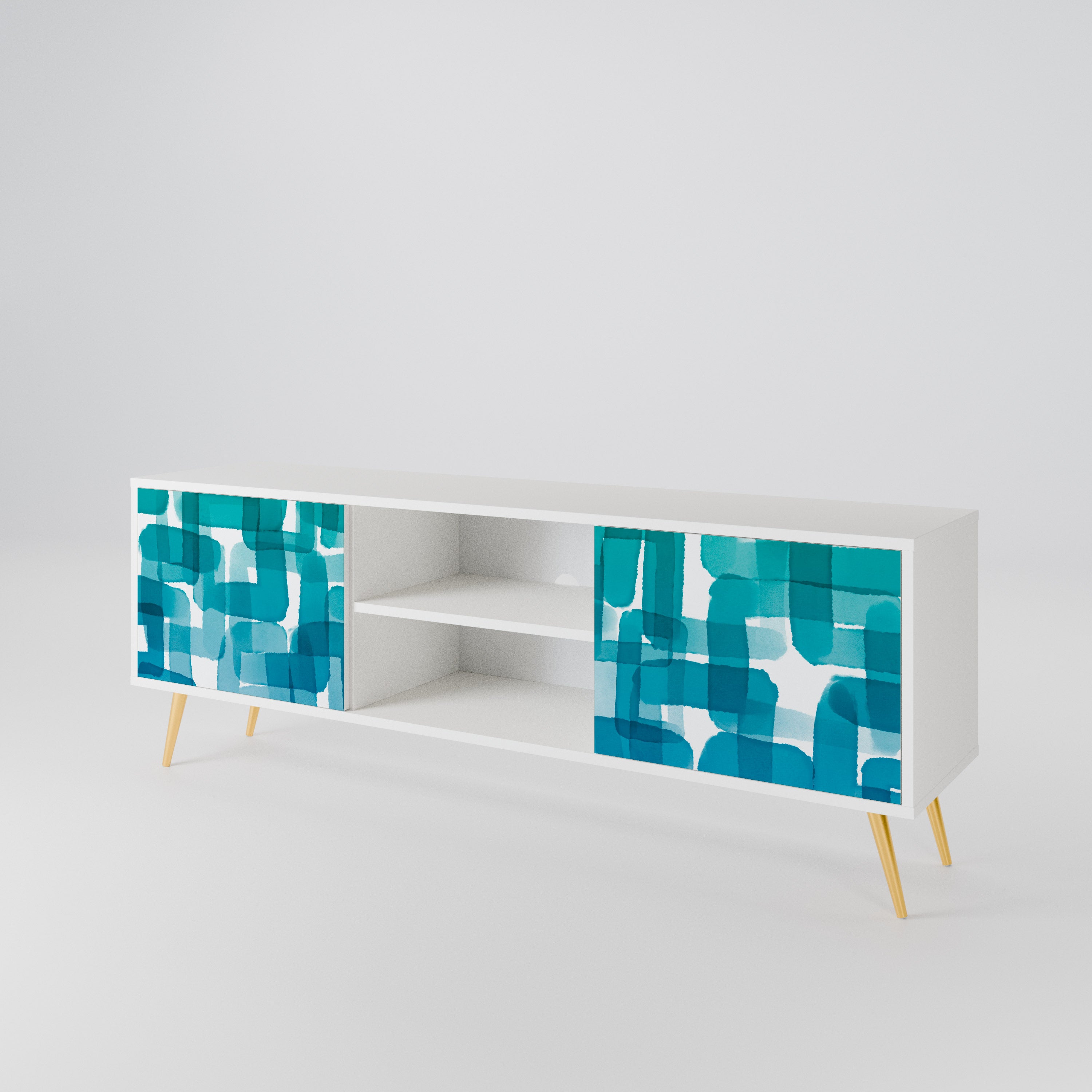 TURQUOISE RECTANGLES 2-Door TV Cabinet