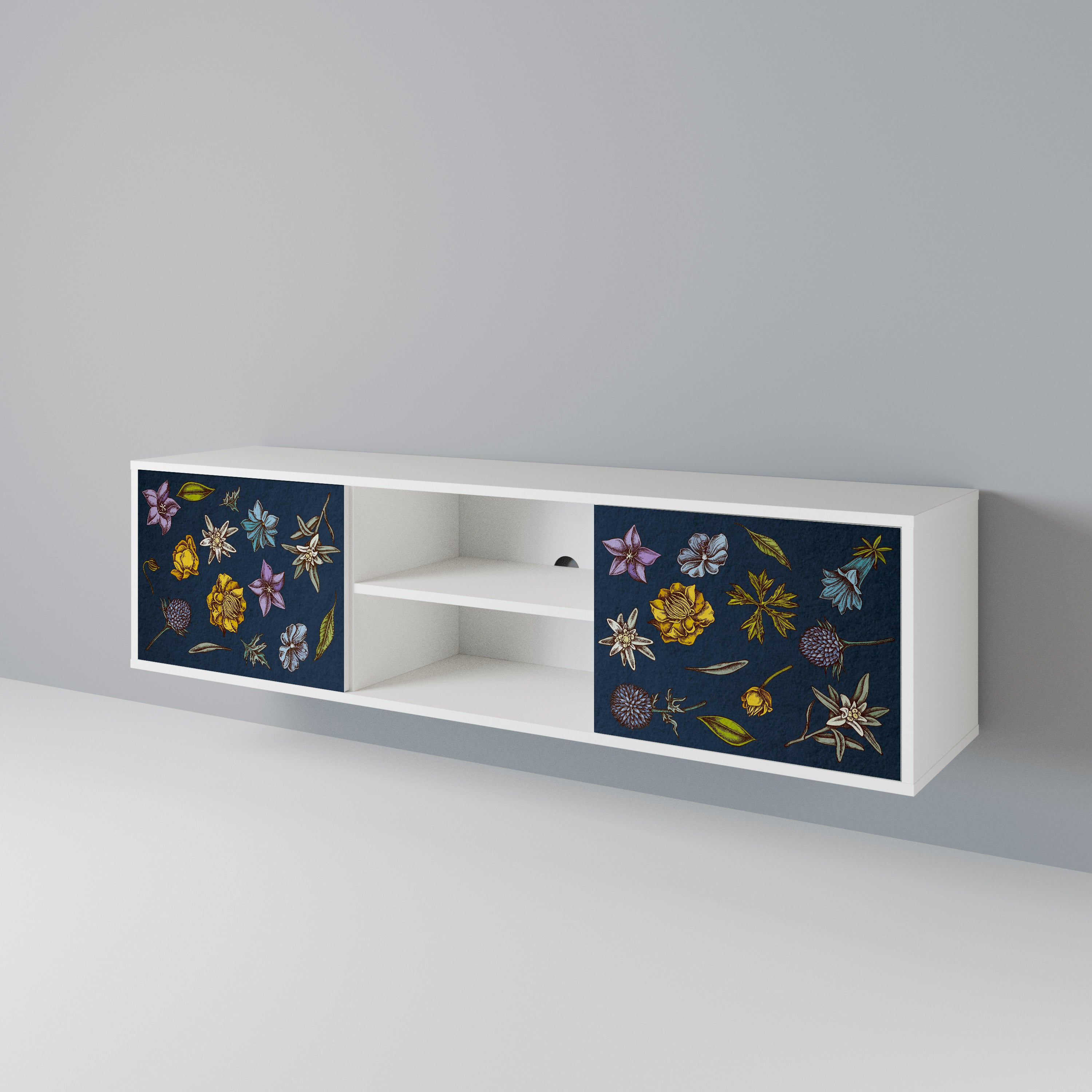 FLOWERS ON NAVY BLUE 2-türiges TV-Lowboard