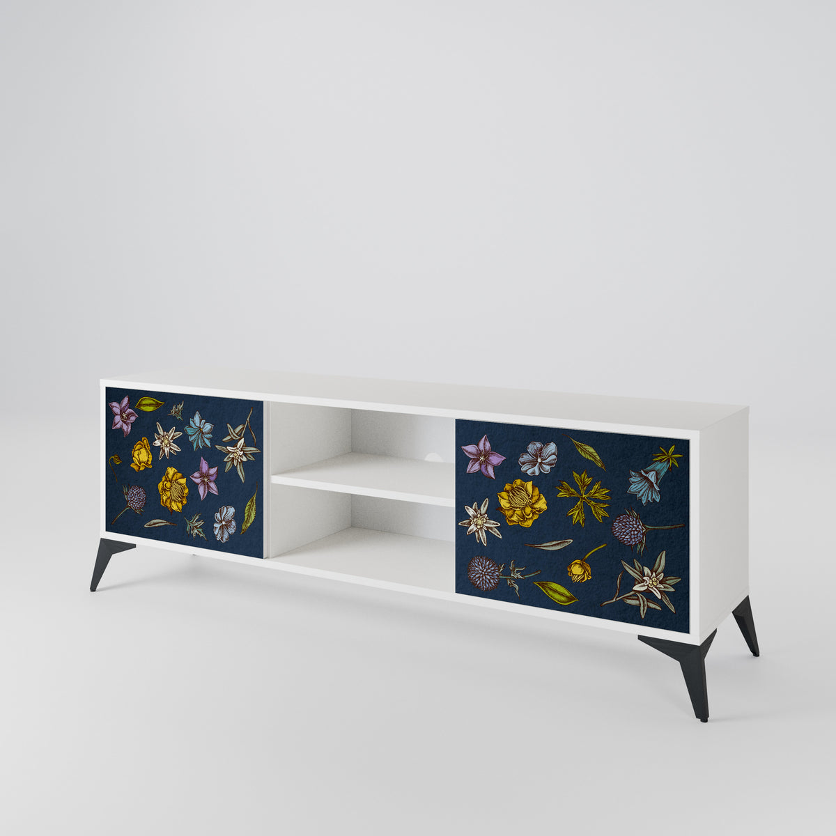 FLOWERS ON NAVY BLUE 2-türiges TV-Lowboard