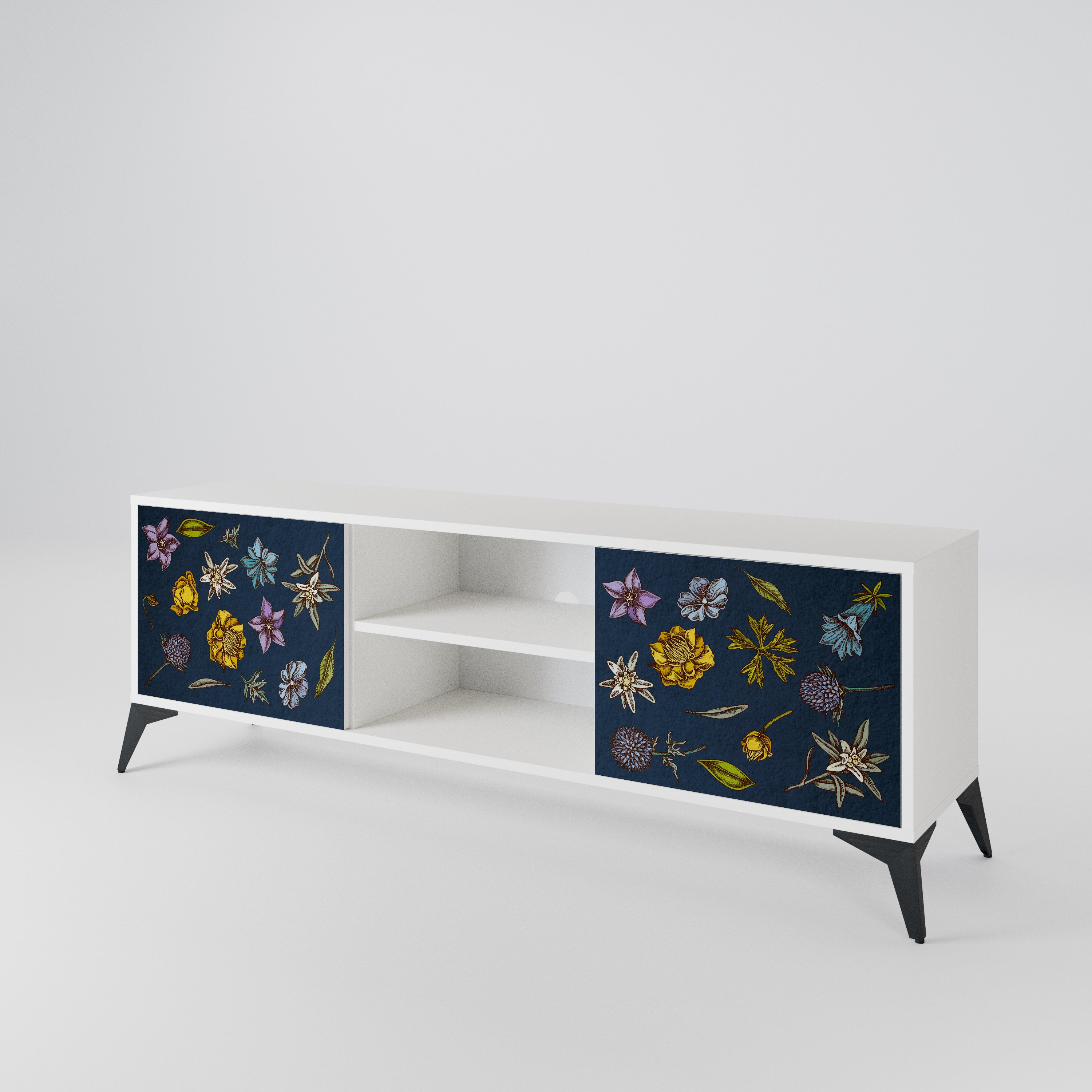 FLOWERS ON NAVY BLUE 2-türiges TV-Lowboard