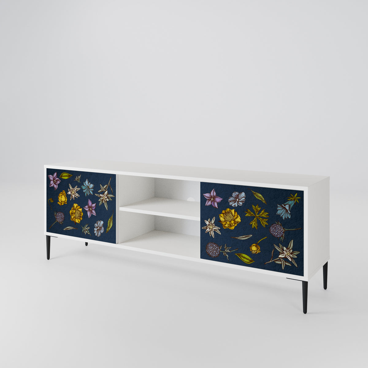 FLOWERS ON NAVY BLUE 2-türiges TV-Lowboard