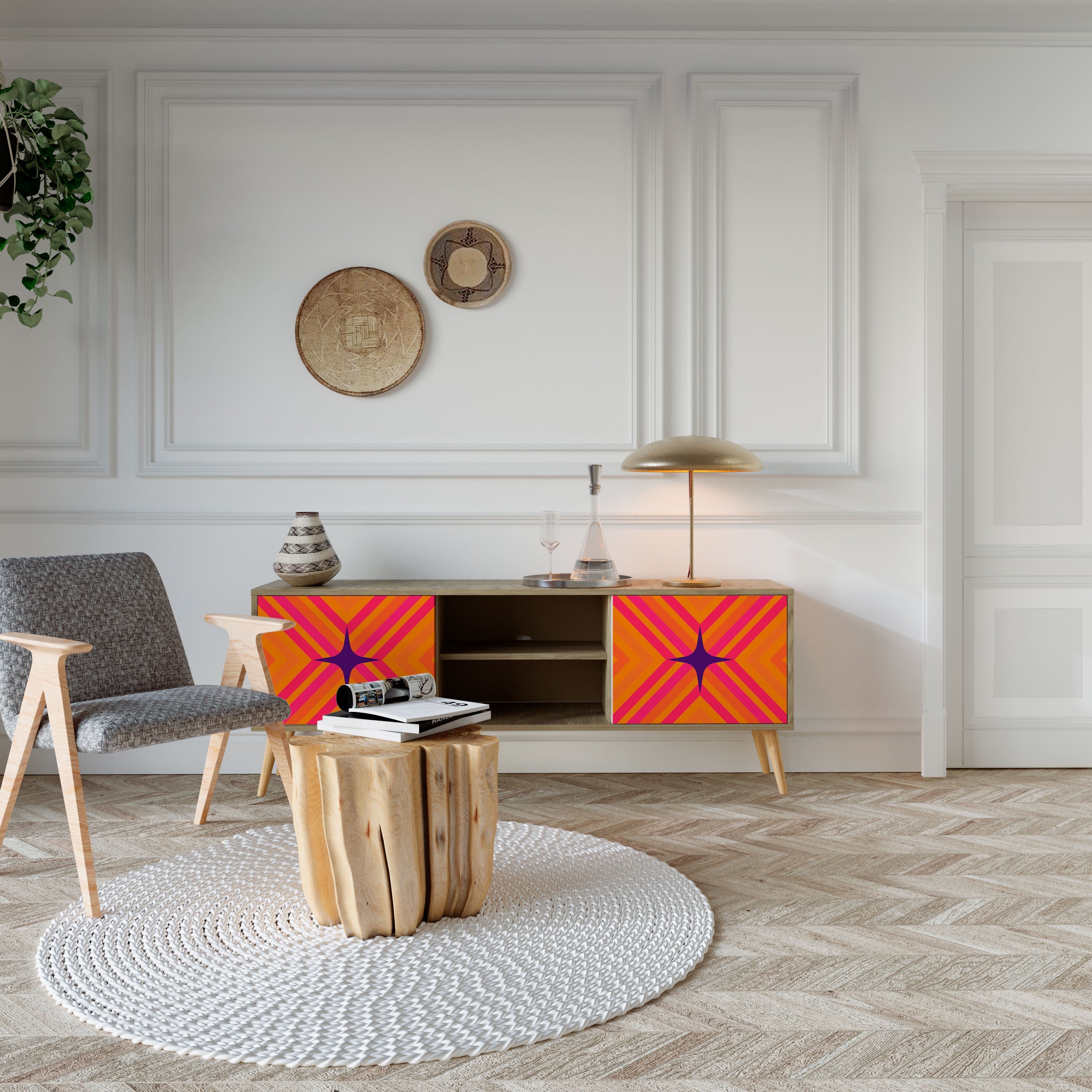 GEOMETRIC BRILLIANCE 2-türiger TV-Ständer in Eichenoptik